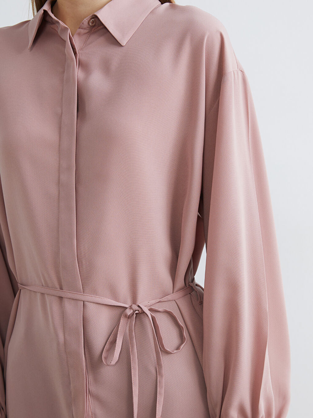 Pembe Beli Kuşaklı Kadın Gömlek Tunik-2