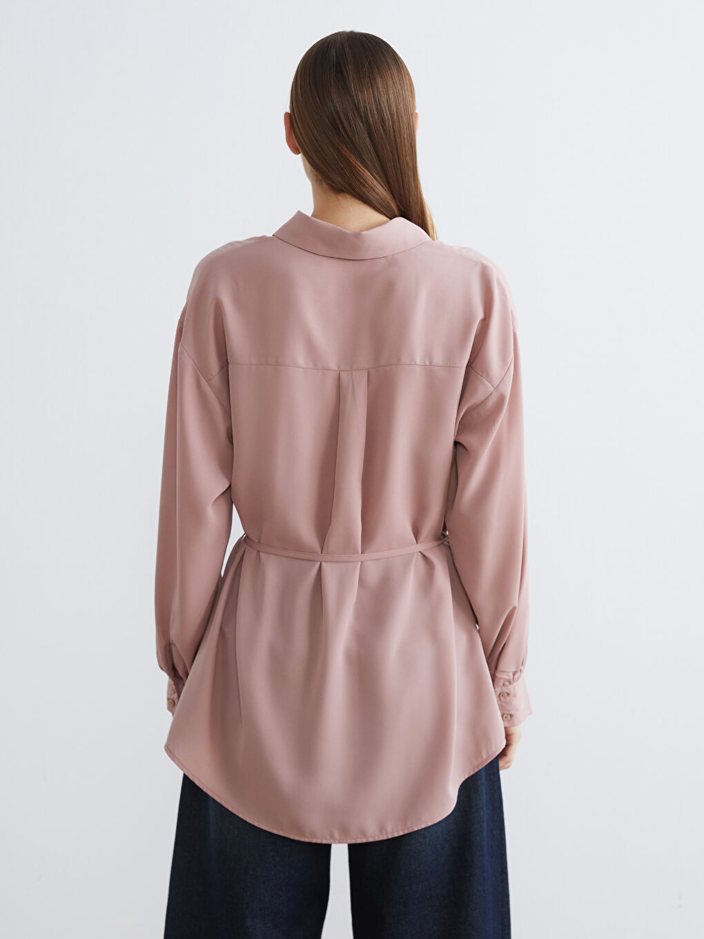 Pembe Beli Kuşaklı Kadın Gömlek Tunik-3