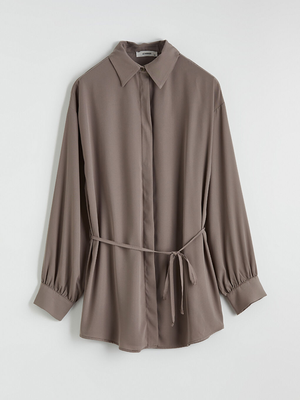 Kahverengi Beli Kuşaklı Kadın Gömlek Tunik-4