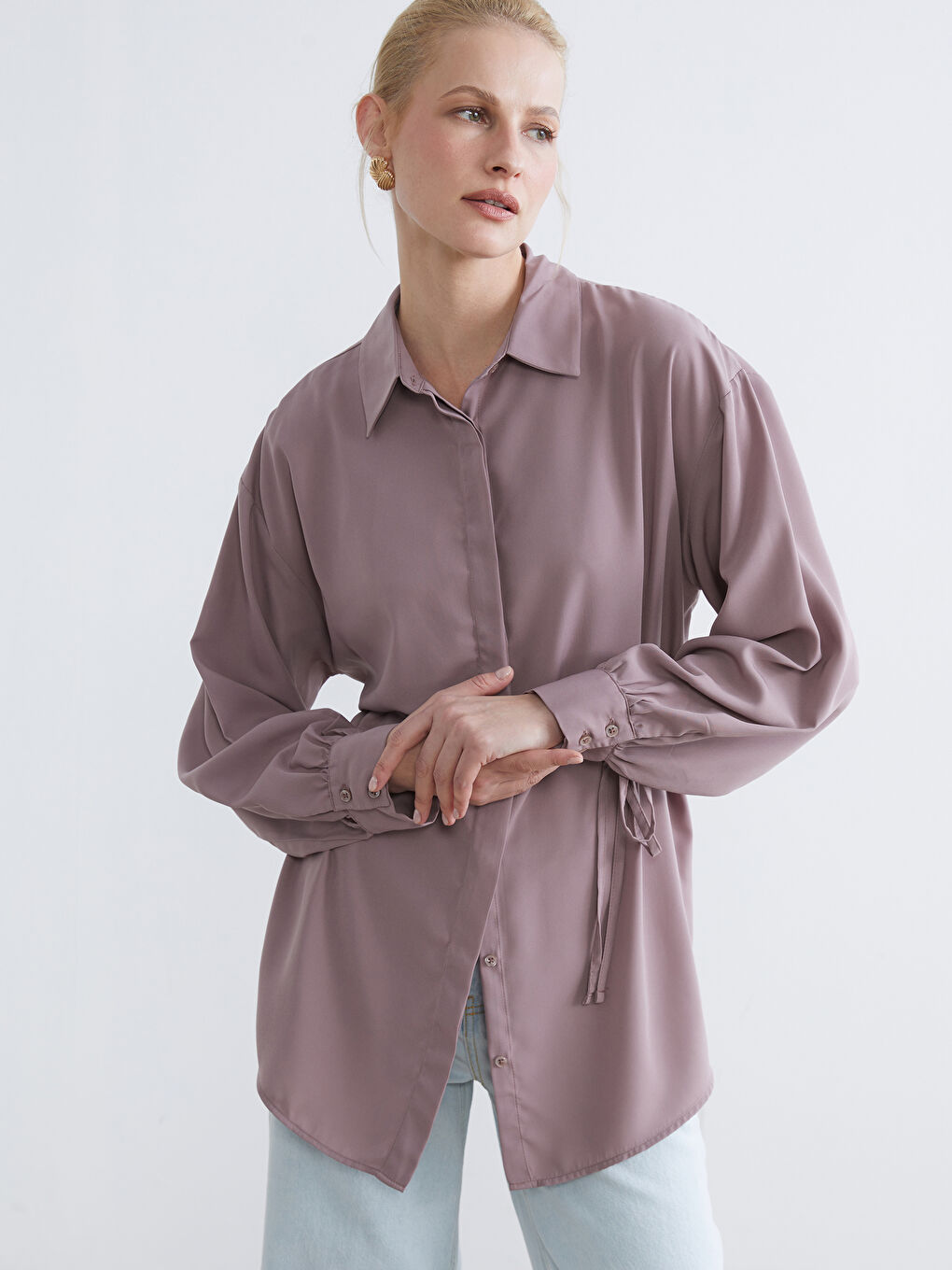 Pembe Beli Kuşaklı Kadın Gömlek Tunik