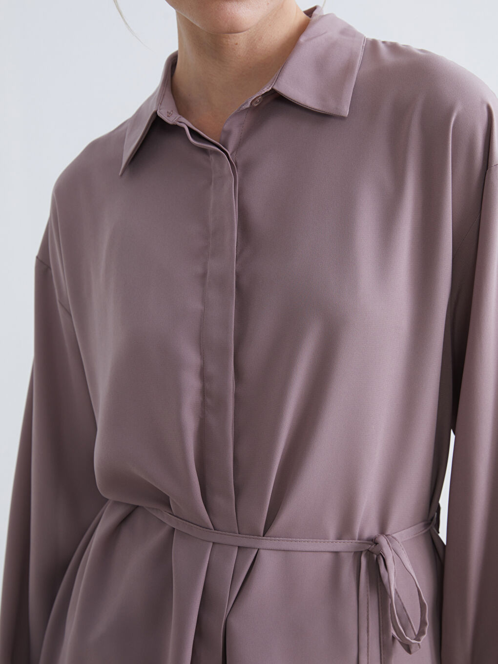 Pembe Beli Kuşaklı Kadın Gömlek Tunik-2