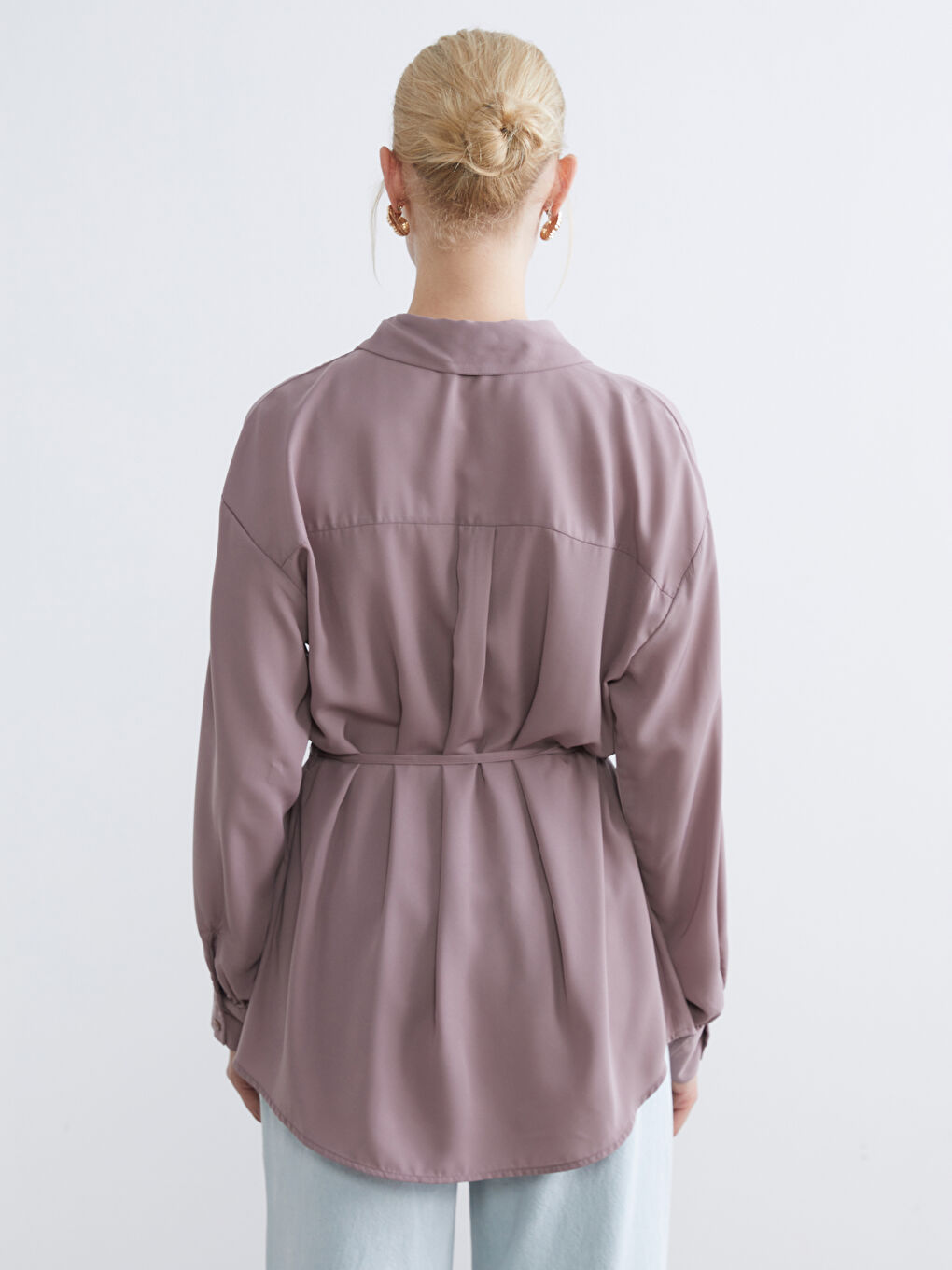 Pembe Beli Kuşaklı Kadın Gömlek Tunik-3