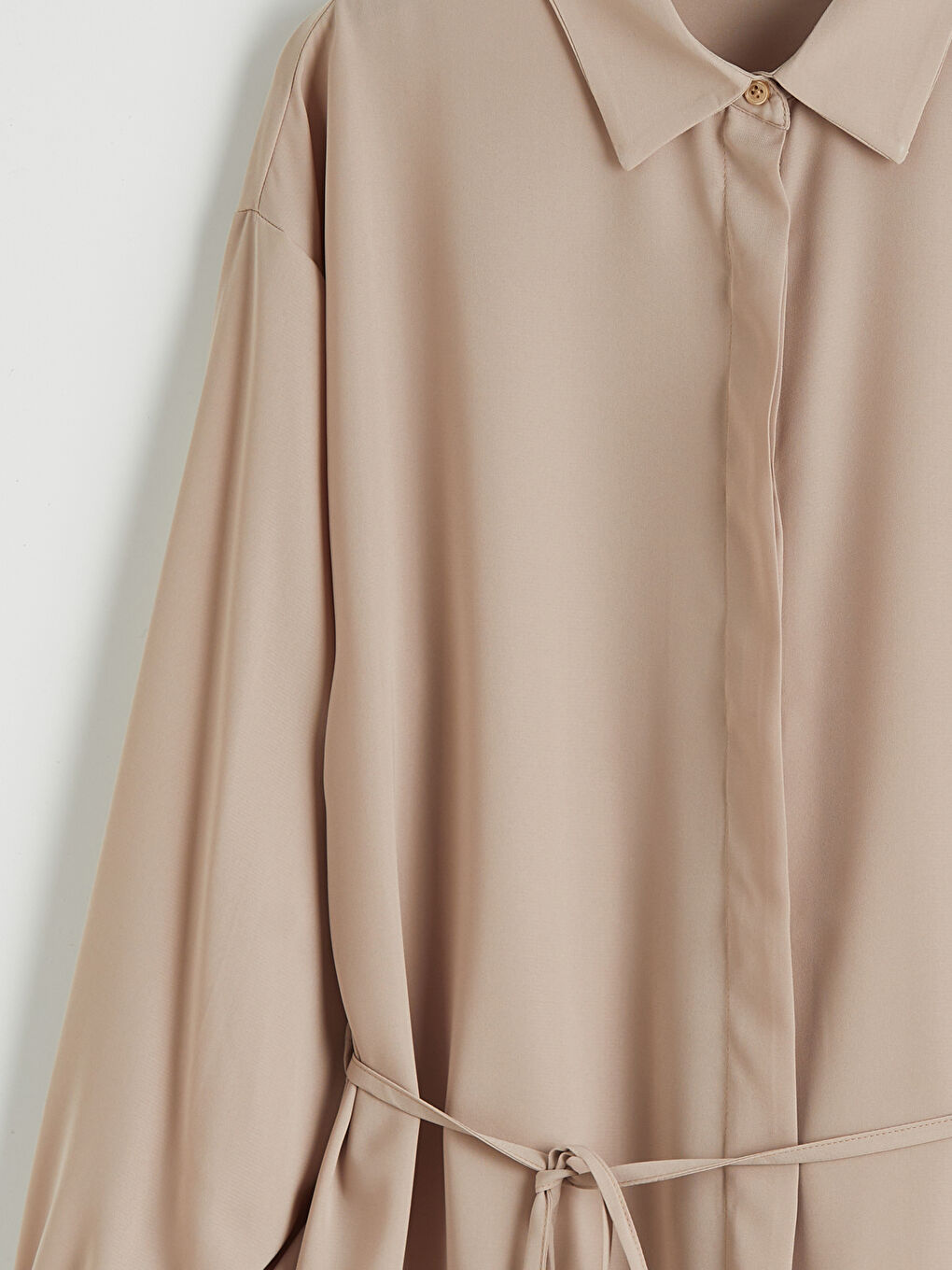 Ekru Beli Kuşaklı Kadın Gömlek Tunik-5