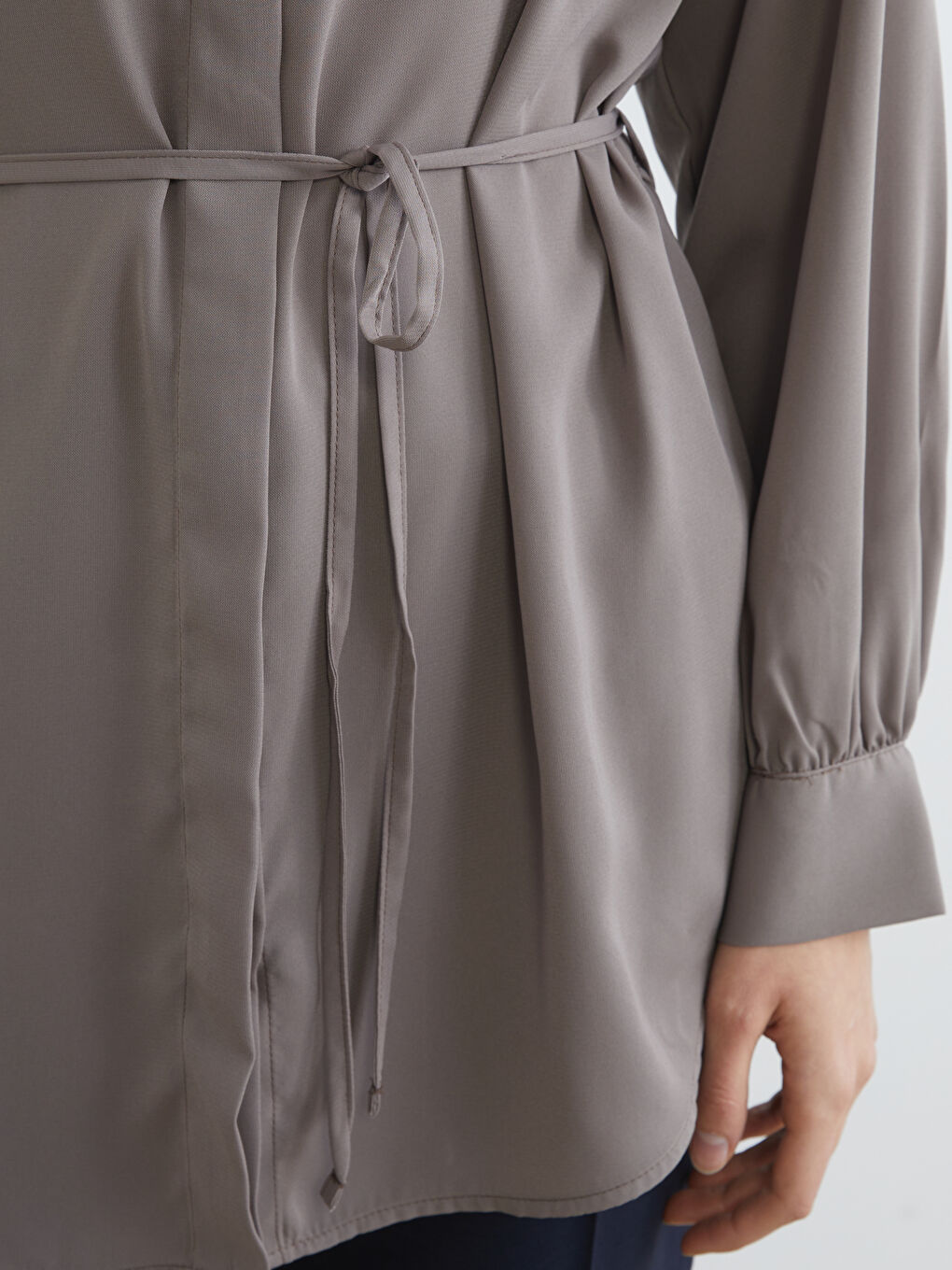 Kahverengi Beli Kuşaklı Kadın Gömlek Tunik-2