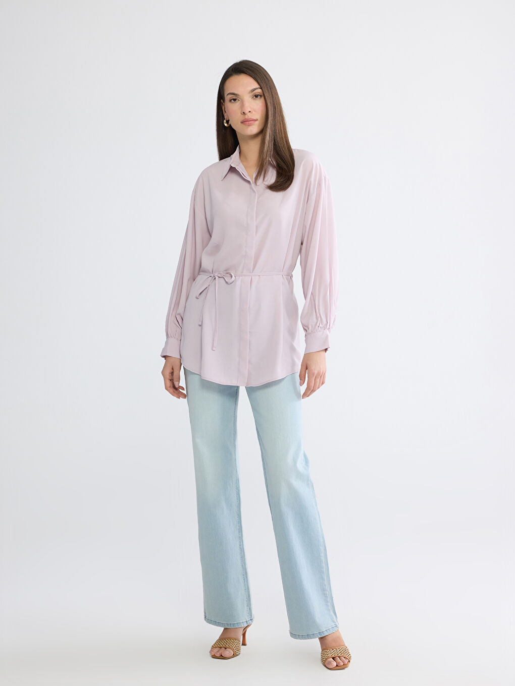 Pembe Beli Kuşaklı Kadın Gömlek Tunik-1