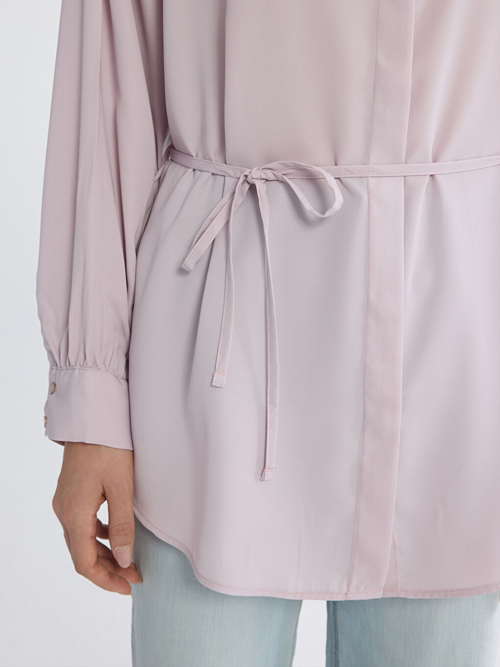 Pembe Beli Kuşaklı Kadın Gömlek Tunik-2