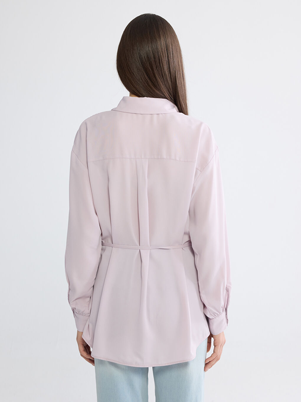 Pembe Beli Kuşaklı Kadın Gömlek Tunik-3