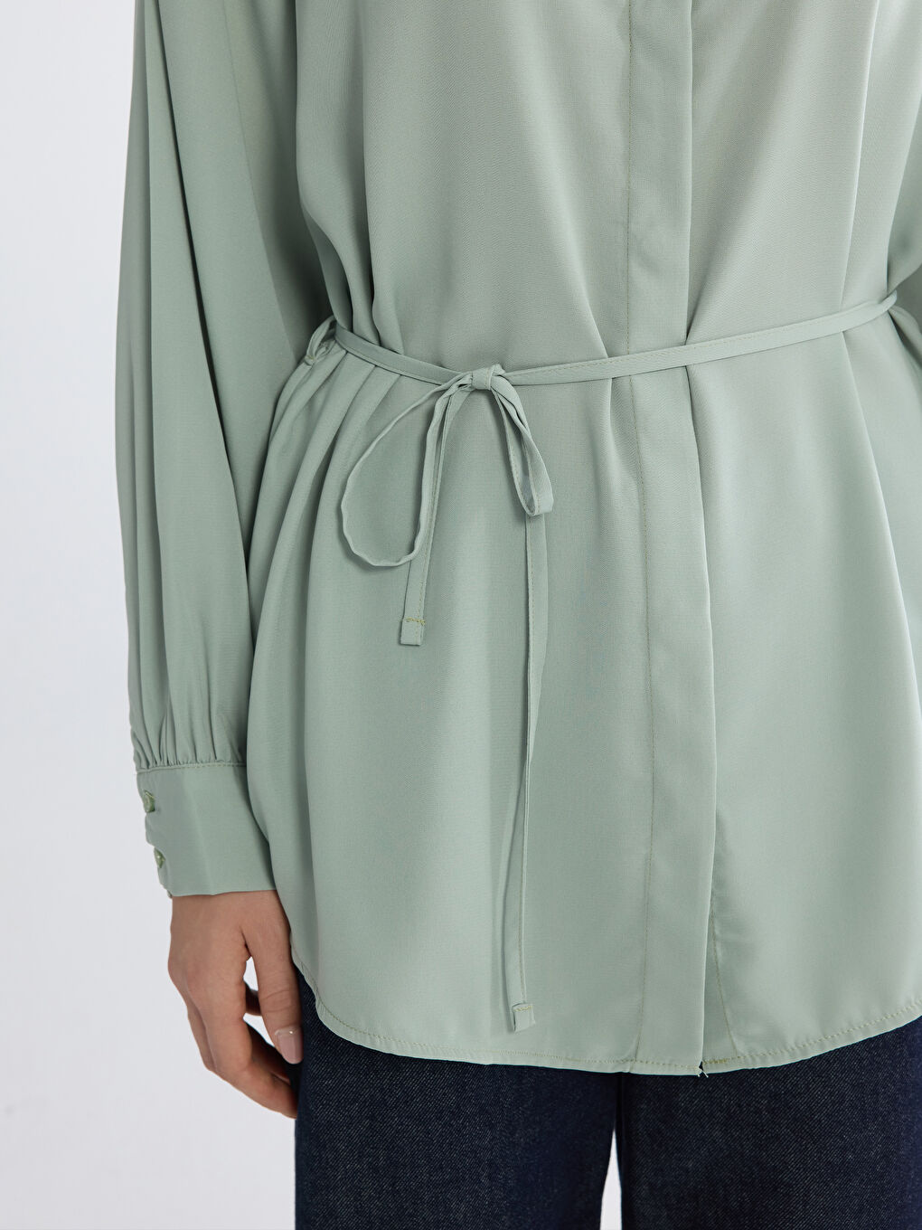 Yeşil Beli Kuşaklı Kadın Gömlek Tunik-2