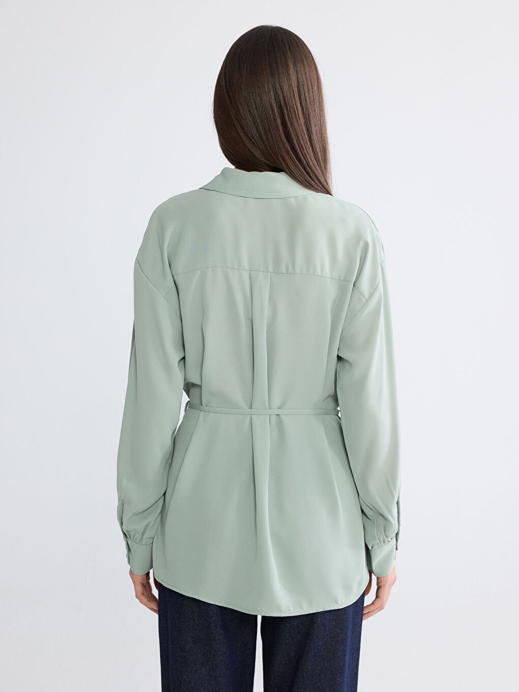 Yeşil Beli Kuşaklı Kadın Gömlek Tunik-3