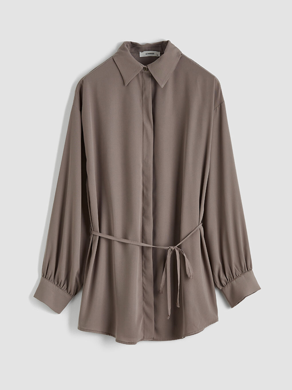 Kahverengi Beli Kuşaklı Kadın Gömlek Tunik-4