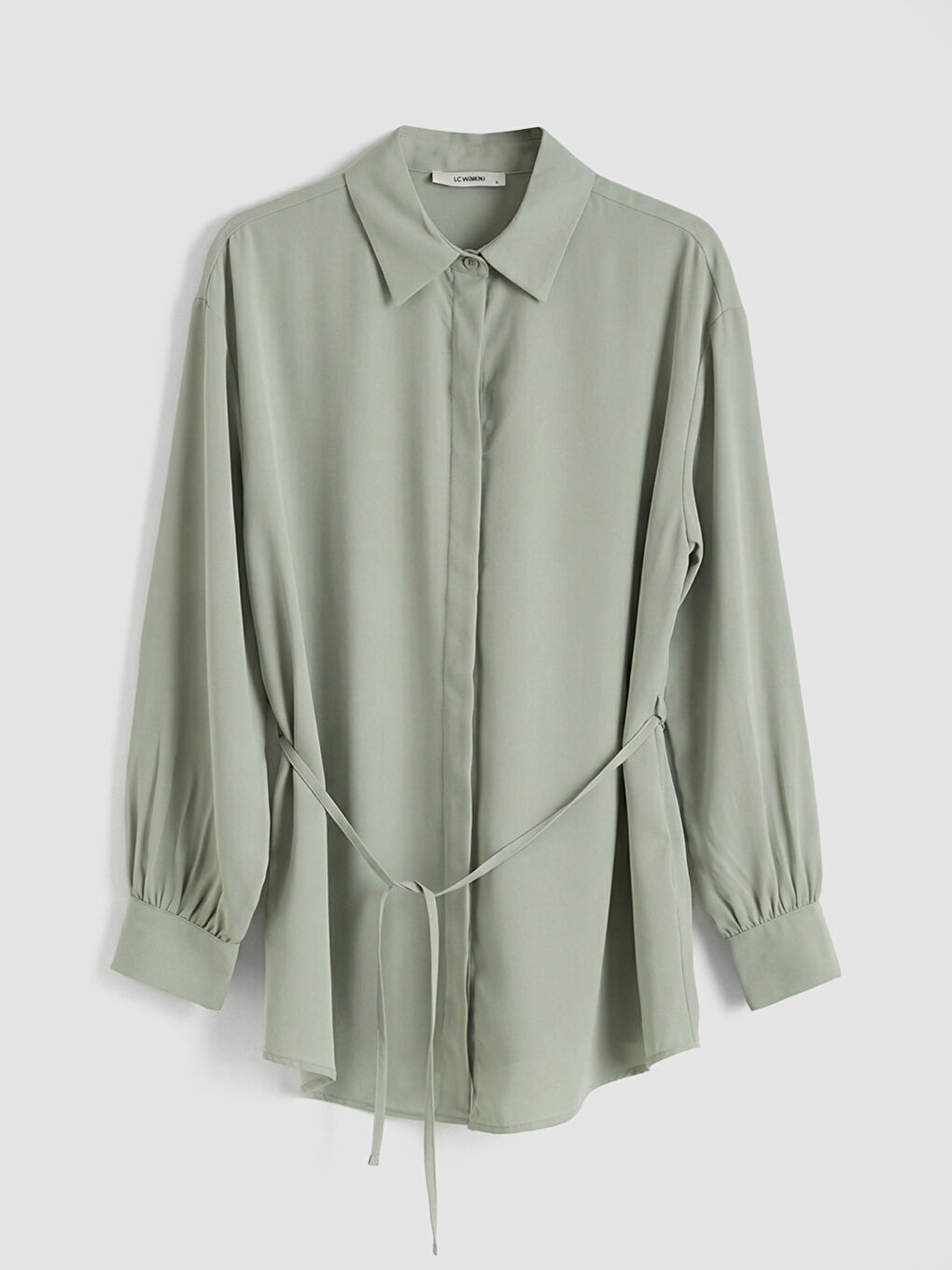 Yeşil Beli Kuşaklı Kadın Gömlek Tunik-4