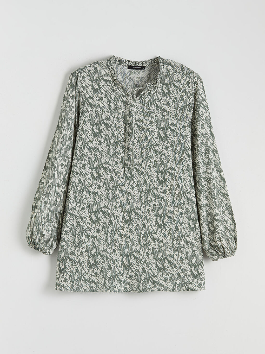 Yeşil Bağlamalı Yaka Desenli Bluz-4