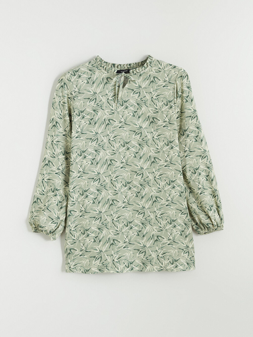 Yeşil Bağlamalı Yaka Desenli Bluz-4