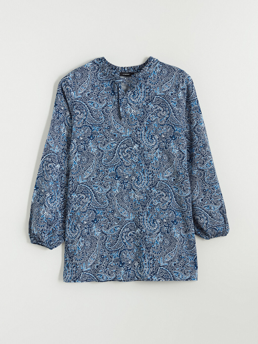 Lacivert Bağlamalı Yaka Desenli Bluz-4