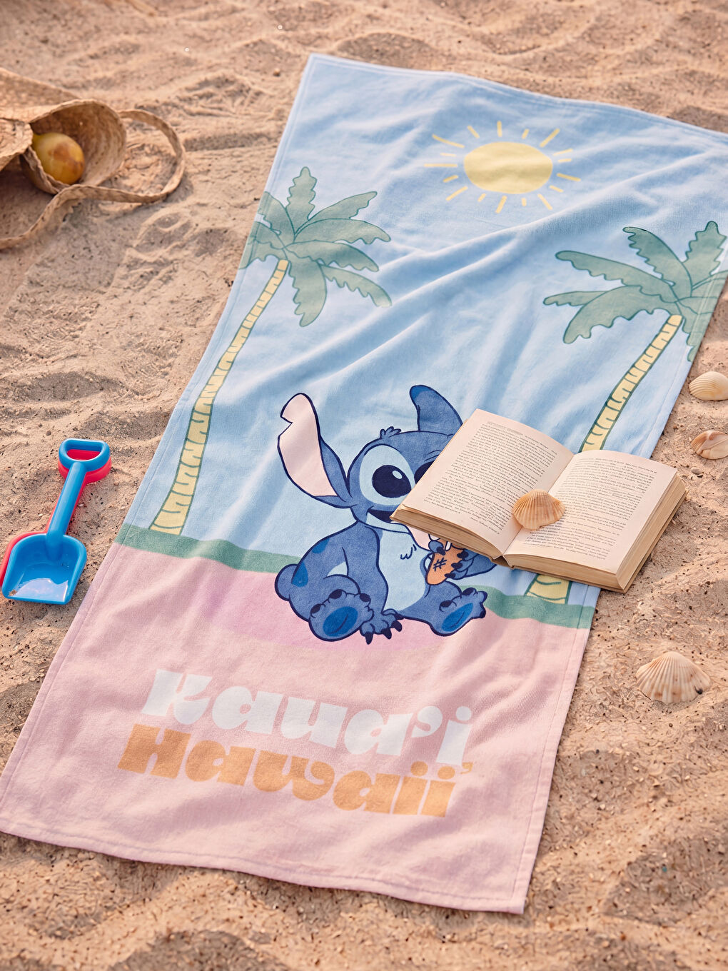 Pembe Lilo ve Stitch Baskılı Pamuklu Kız Çocuk Plaj Havlusu 70x150 cm