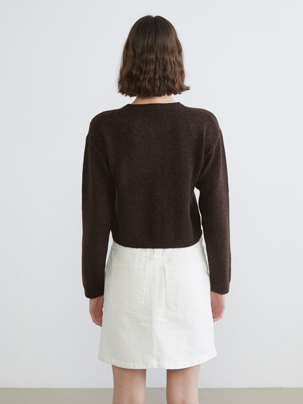 ქალის მრგვალი ყელიანი ნაქსოვი კარდიგანი-3