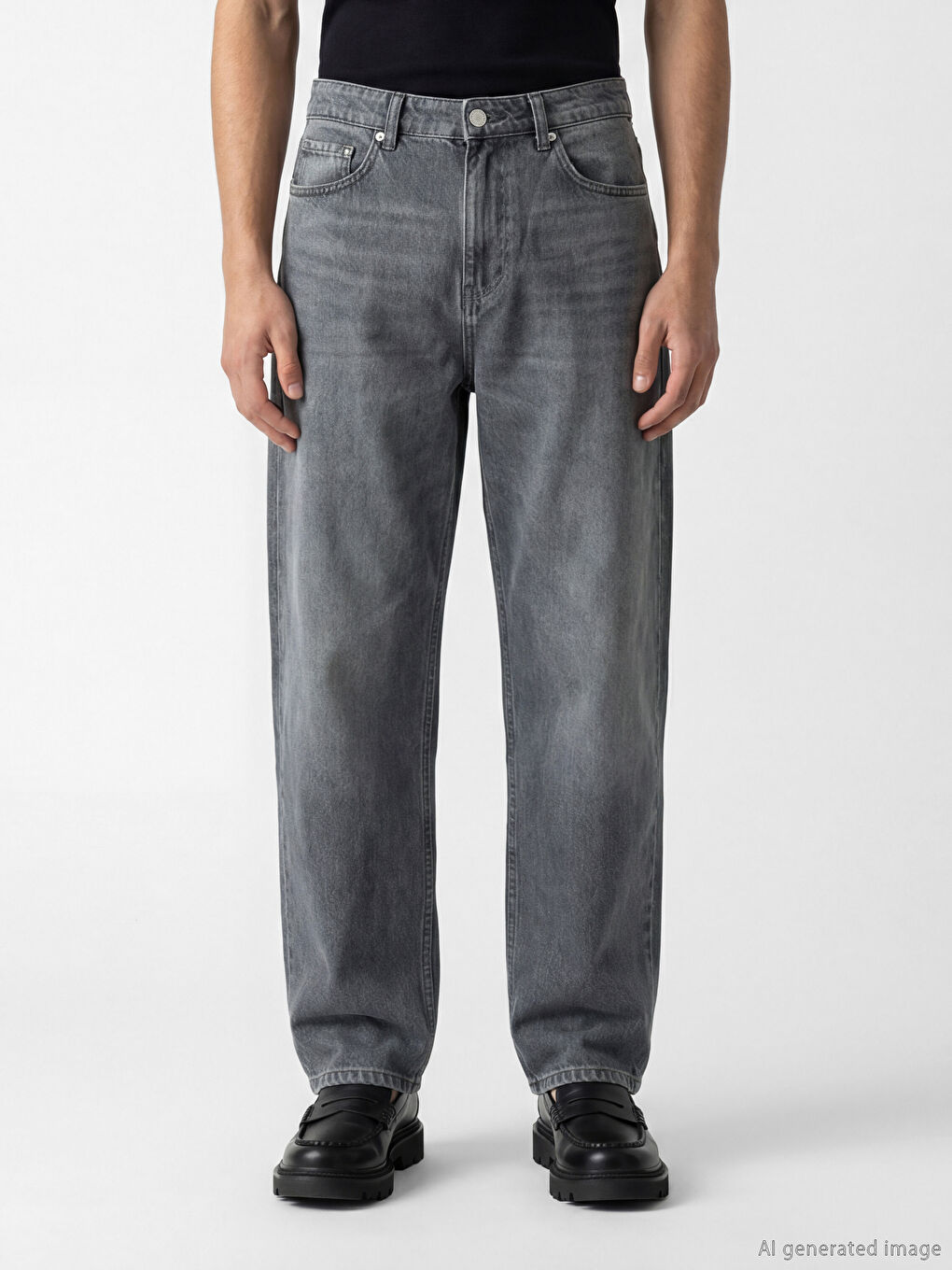 Gri Balloon Fit Erkek Jean Pantolon-1