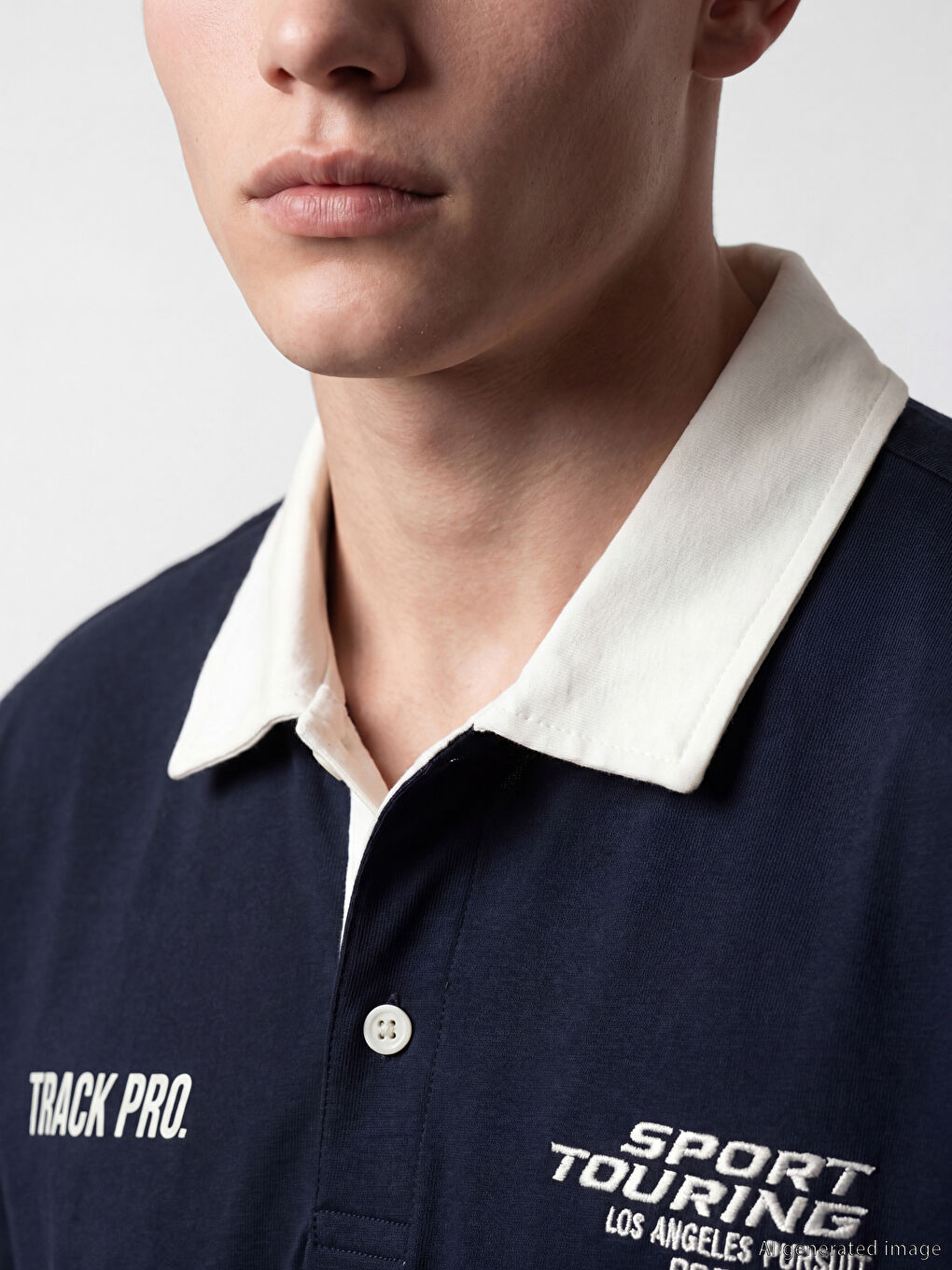 Lacivert Polo Yaka Baskılı Erkek Tişört-2