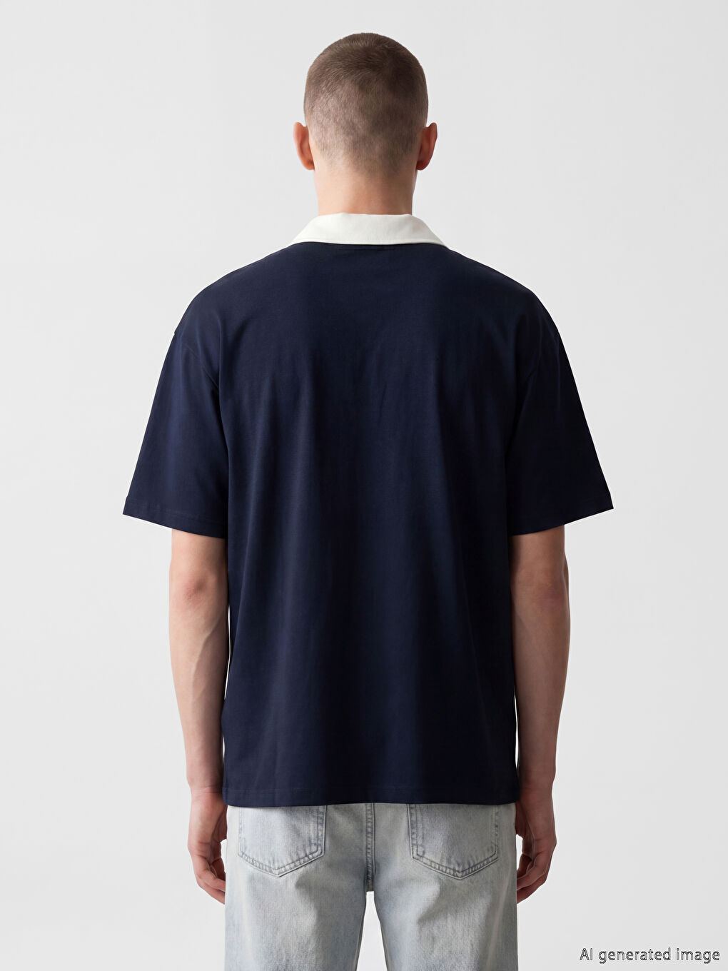 Lacivert Polo Yaka Baskılı Erkek Tişört-3