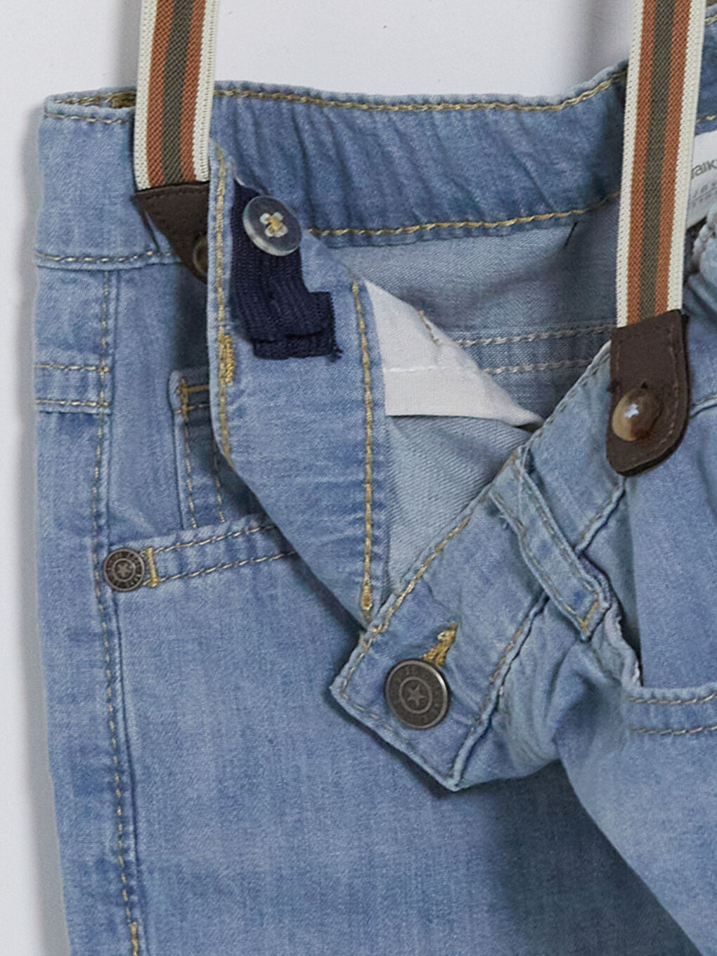 İndigo Askılı Erkek Çocuk Jean Şort-2