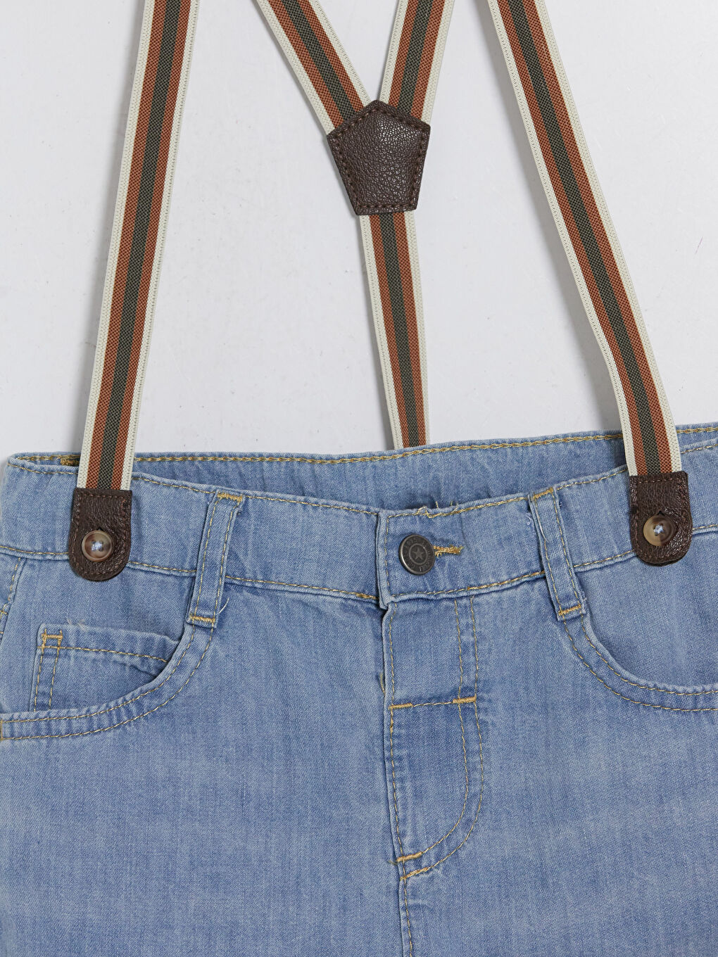 İndigo Askılı Erkek Çocuk Jean Şort-3