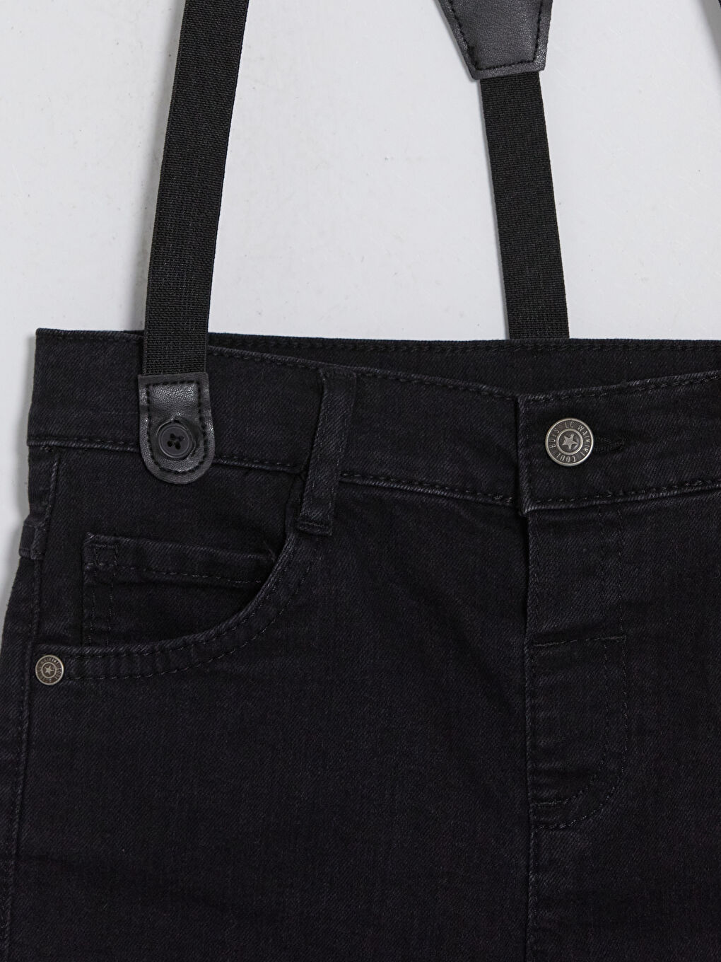 Siyah Pantolon Askılı Erkek Çocuk Jean Şort-2