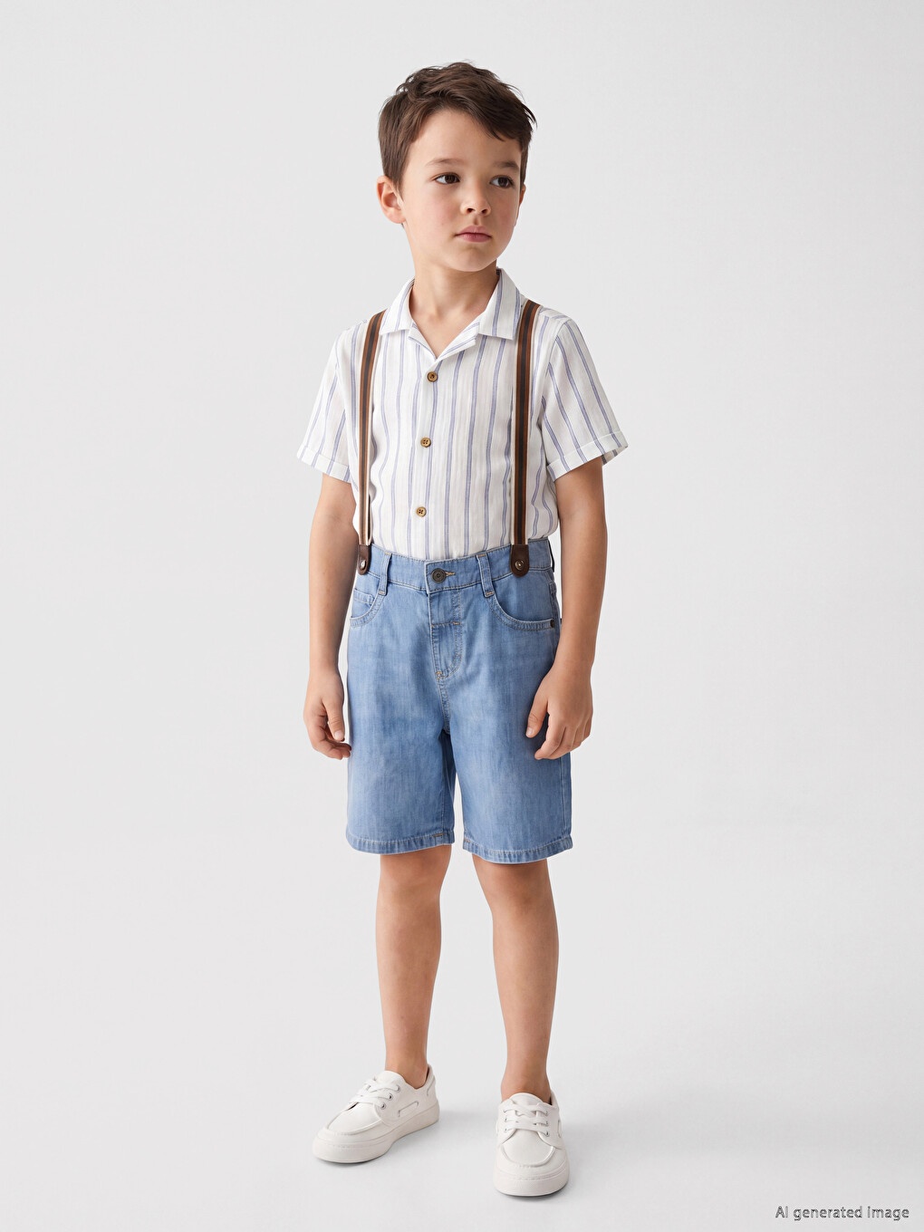 İndigo Askılı Erkek Çocuk Jean Şort