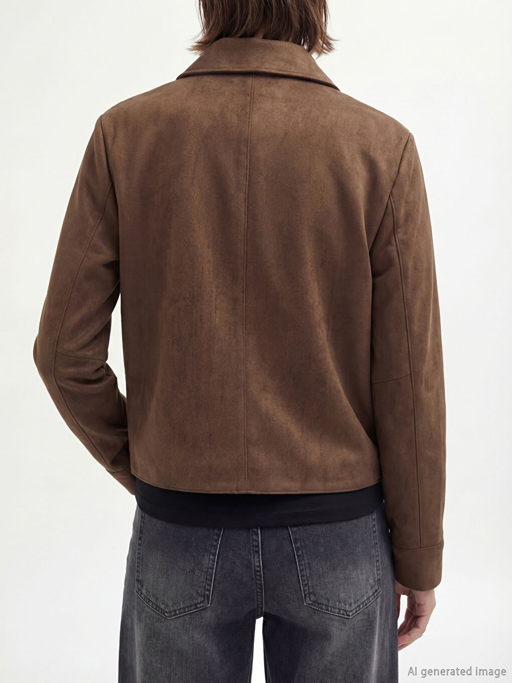 Haki Gömlek Yaka Kadın Süet Görünümlü Ceket-3