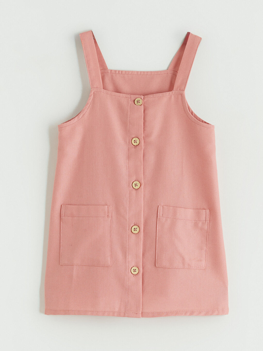 Pembe Kare Yaka Kız Çocuk Salopet Elbise