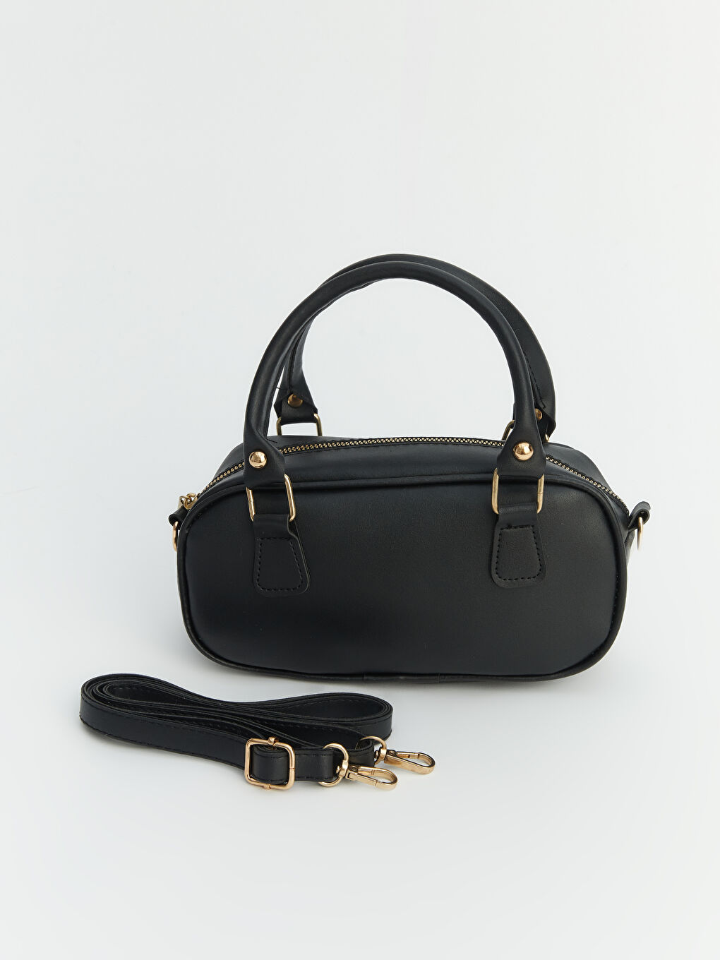 Siyah Deri Görünümlü Kadın Bowling Çanta-1