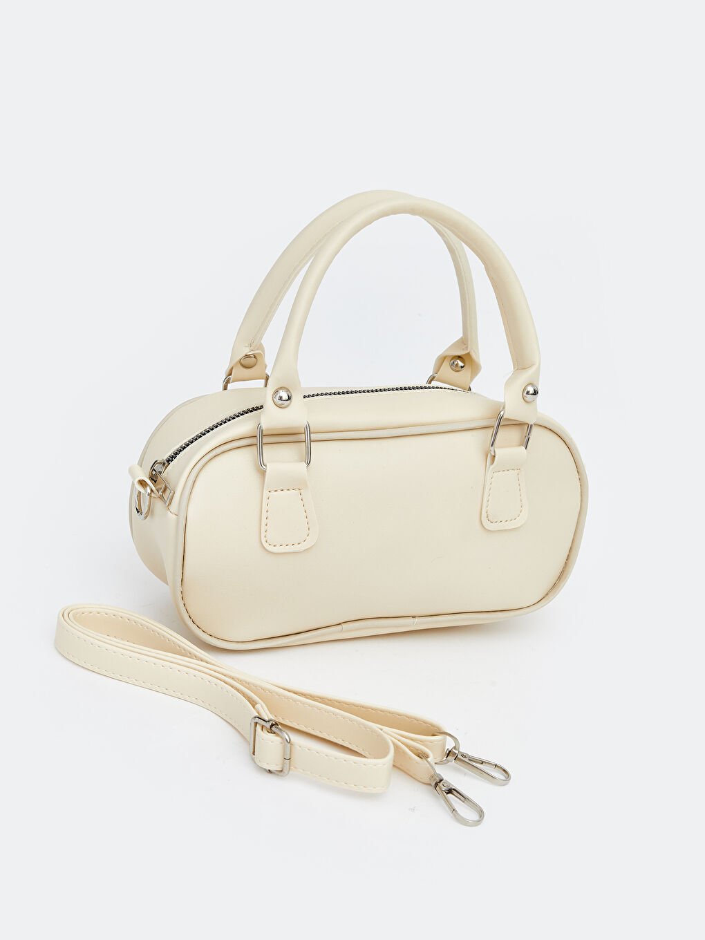 Ekru Deri Görünümlü Kadın Bowling Çanta-1