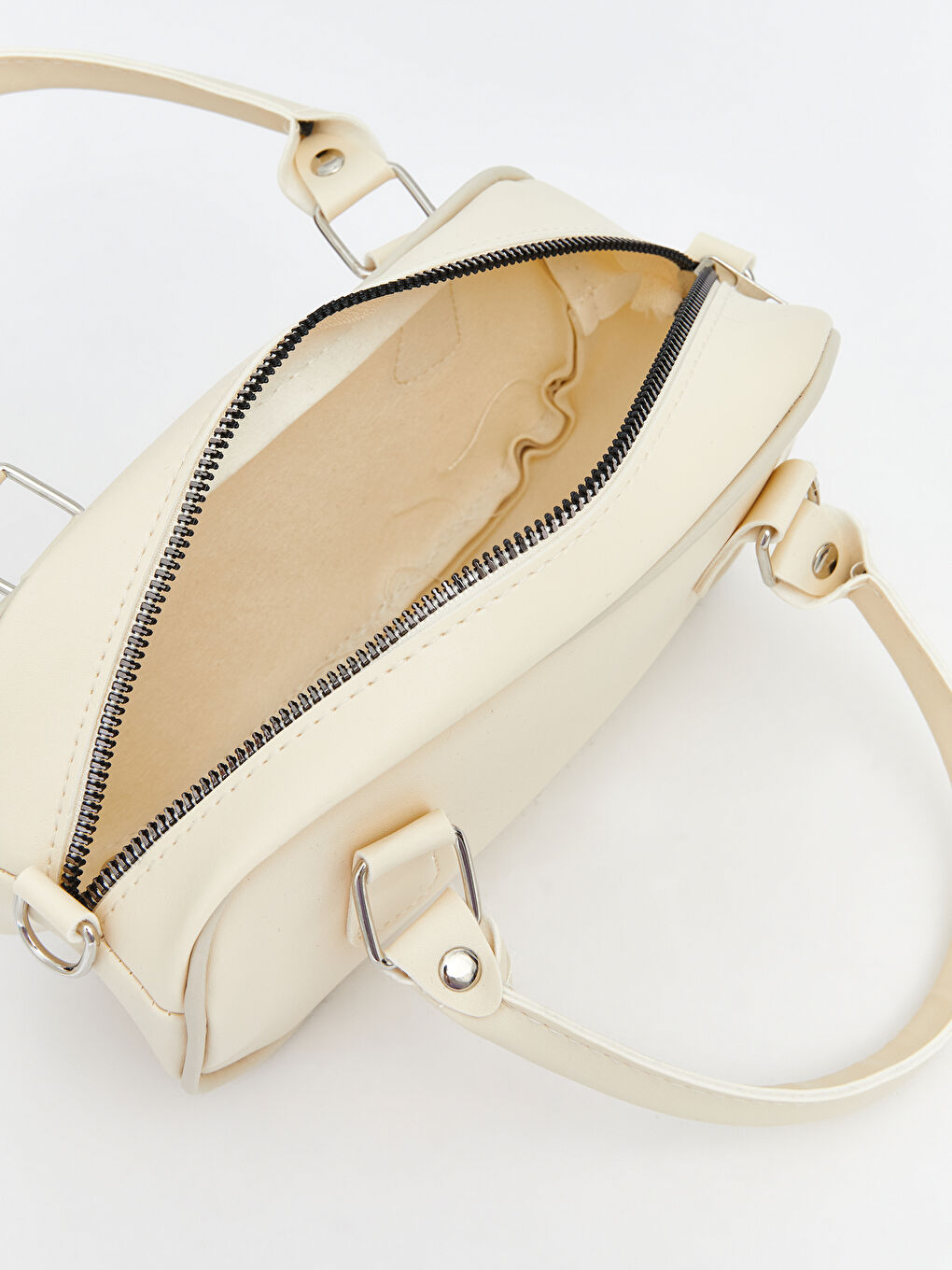 Ekru Deri Görünümlü Kadın Bowling Çanta-2