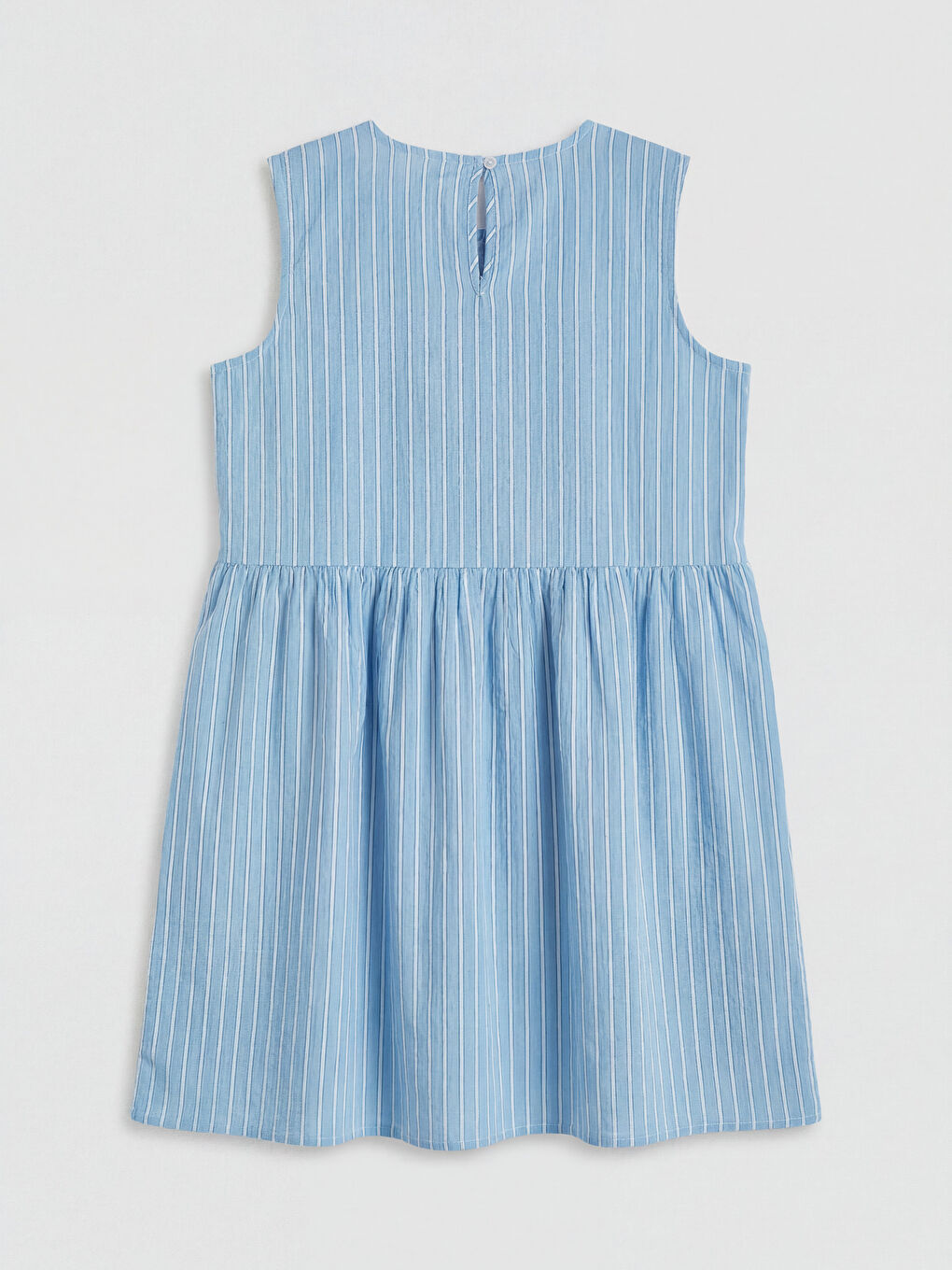 Mavi Fiyonk Detaylı Kız Çocuk Çizgili Elbise-1