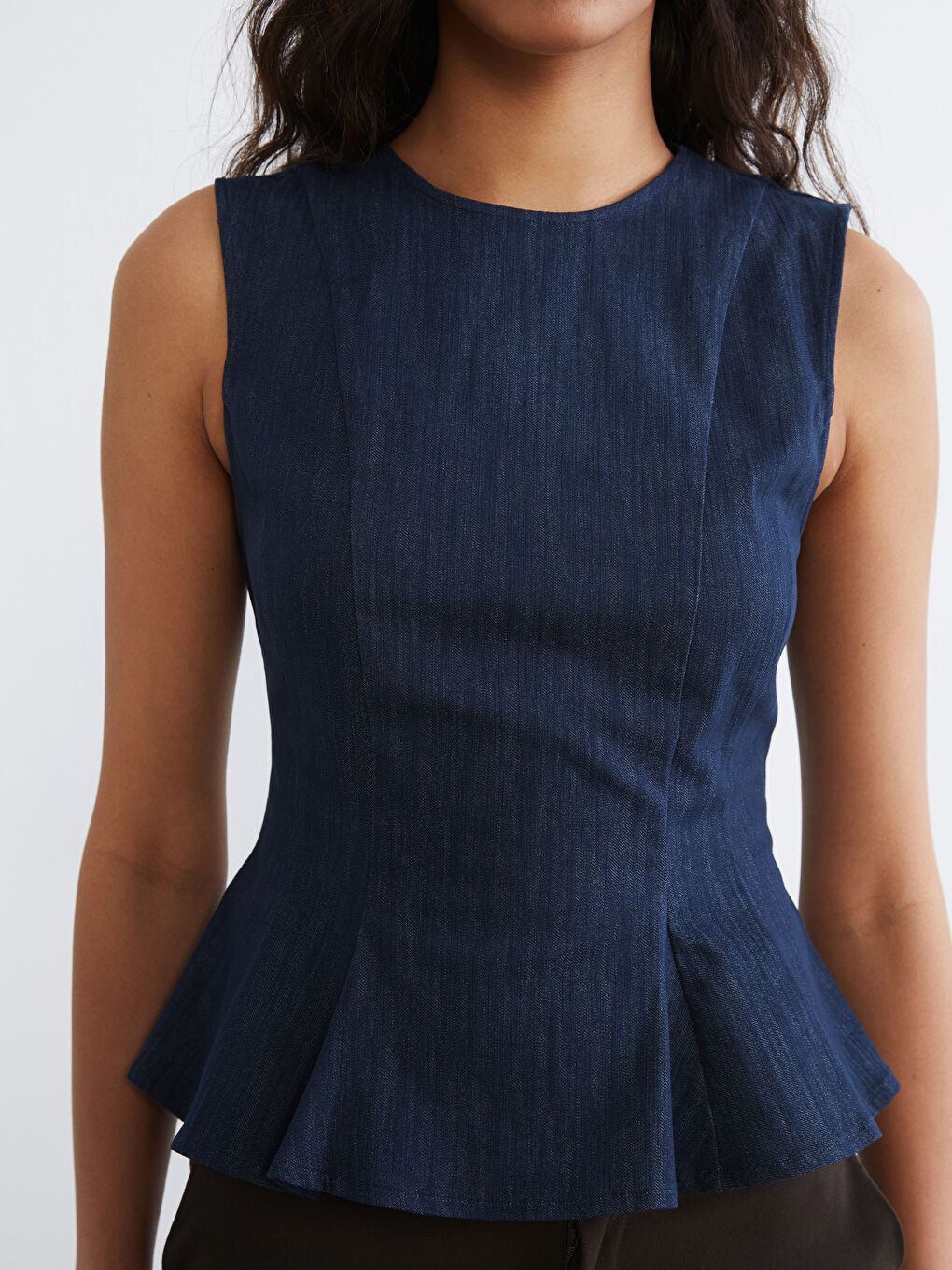 İndigo Bisiklet Yaka Peplum Jean Bluz-2