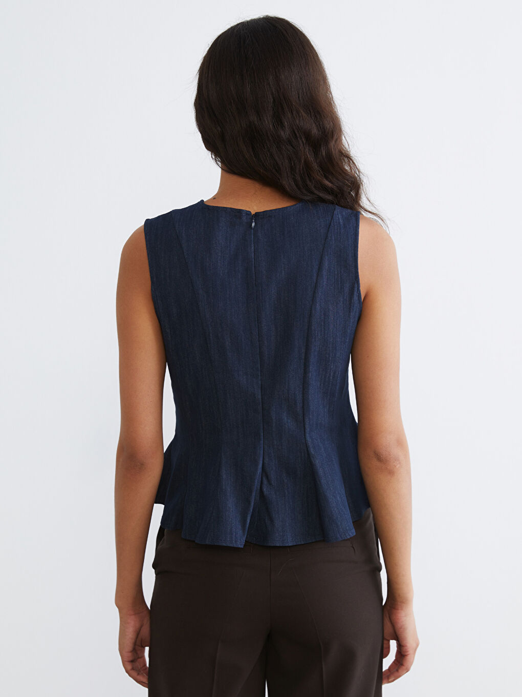 İndigo Bisiklet Yaka Peplum Jean Bluz-3