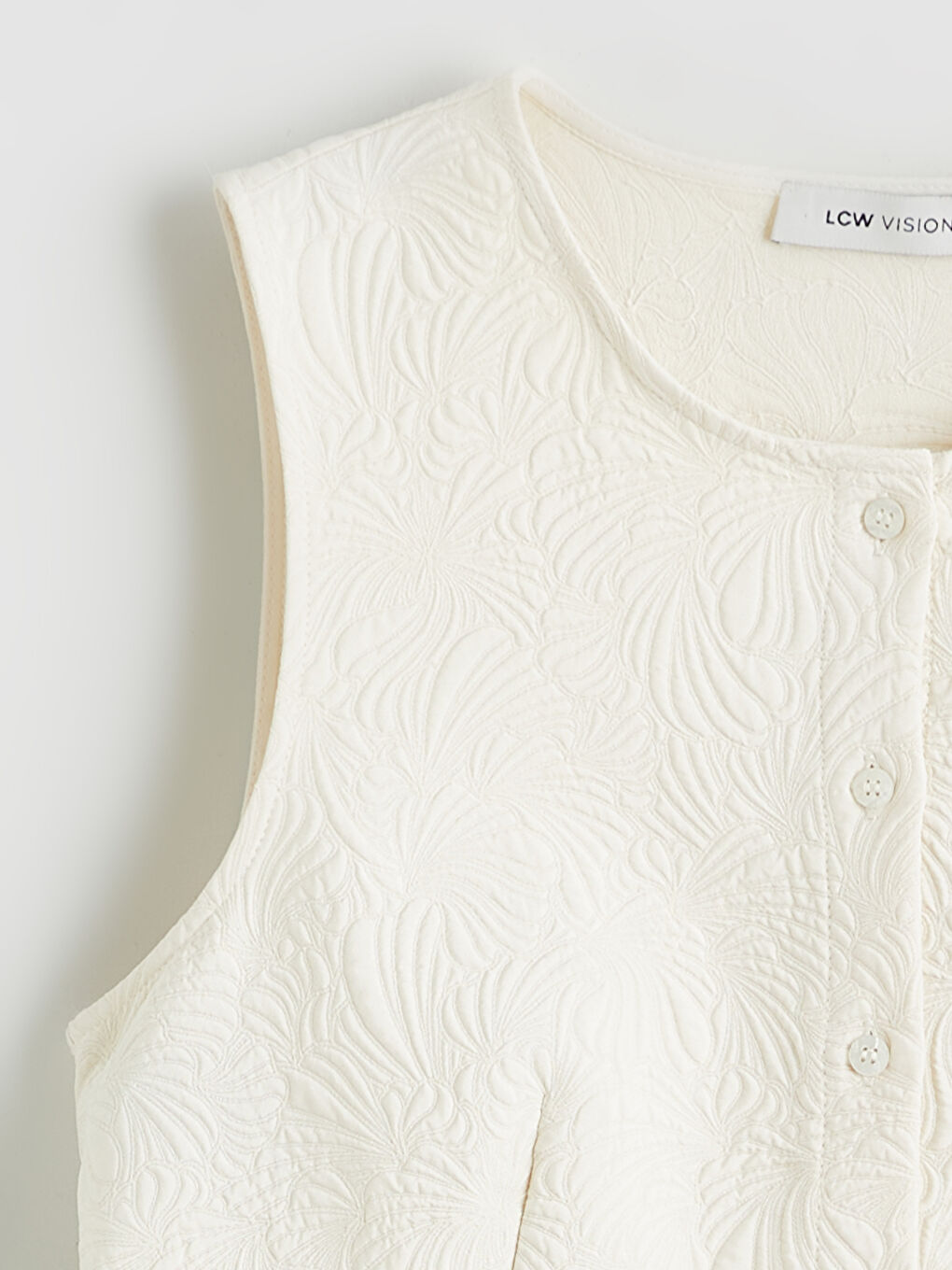 Ekru Bisiklet Yaka Desenli Fırfırlı Bluz-6