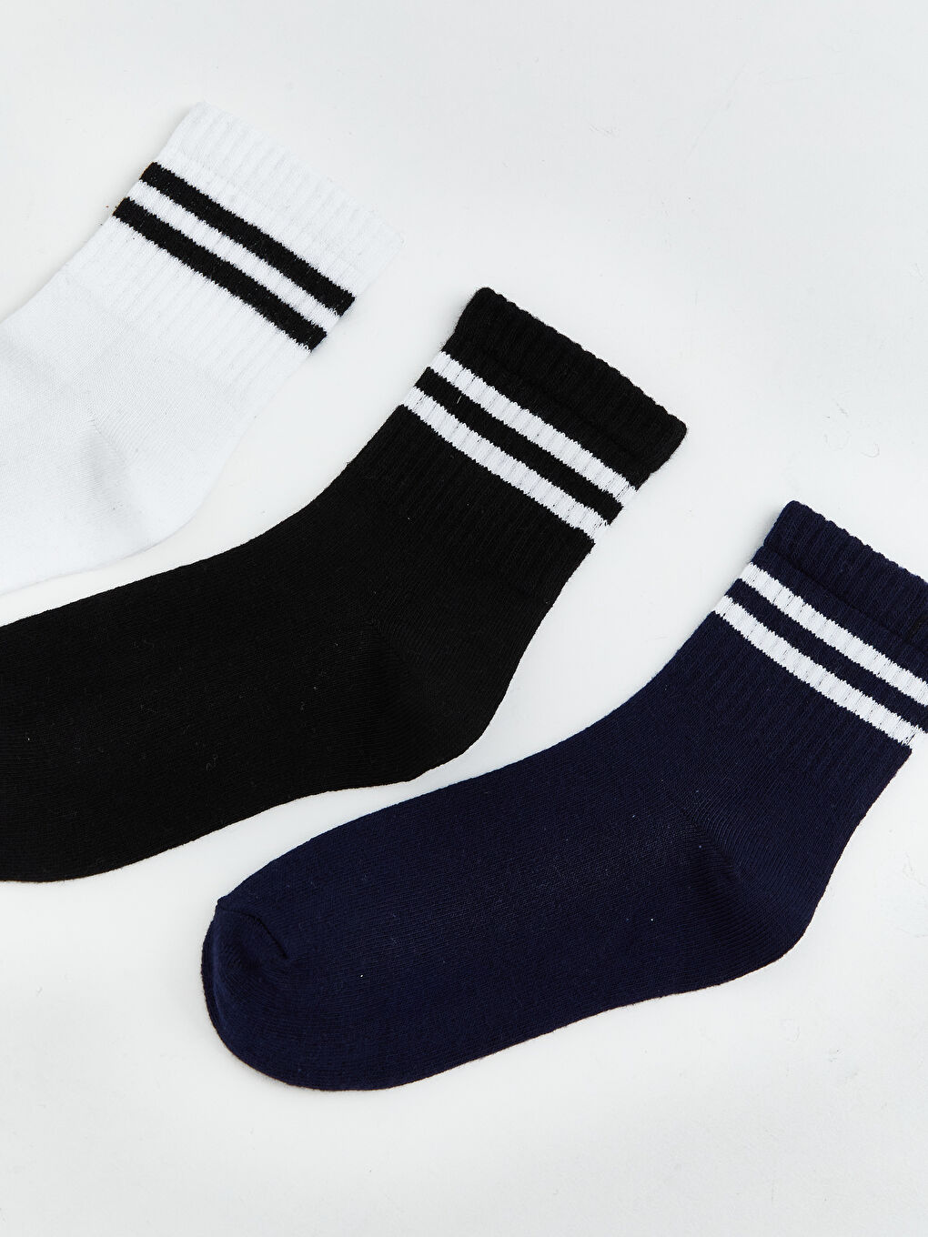 Beyaz Çizgili Erkek Çocuk Soket Çorap 3'lü-1
