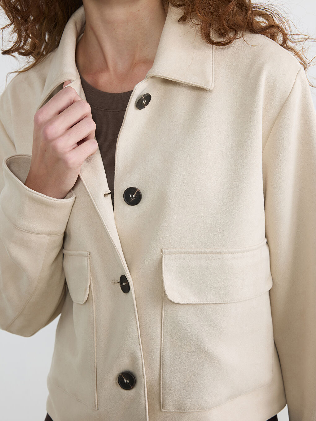 Shirt Collar Women's Suede Look Jacket-2
