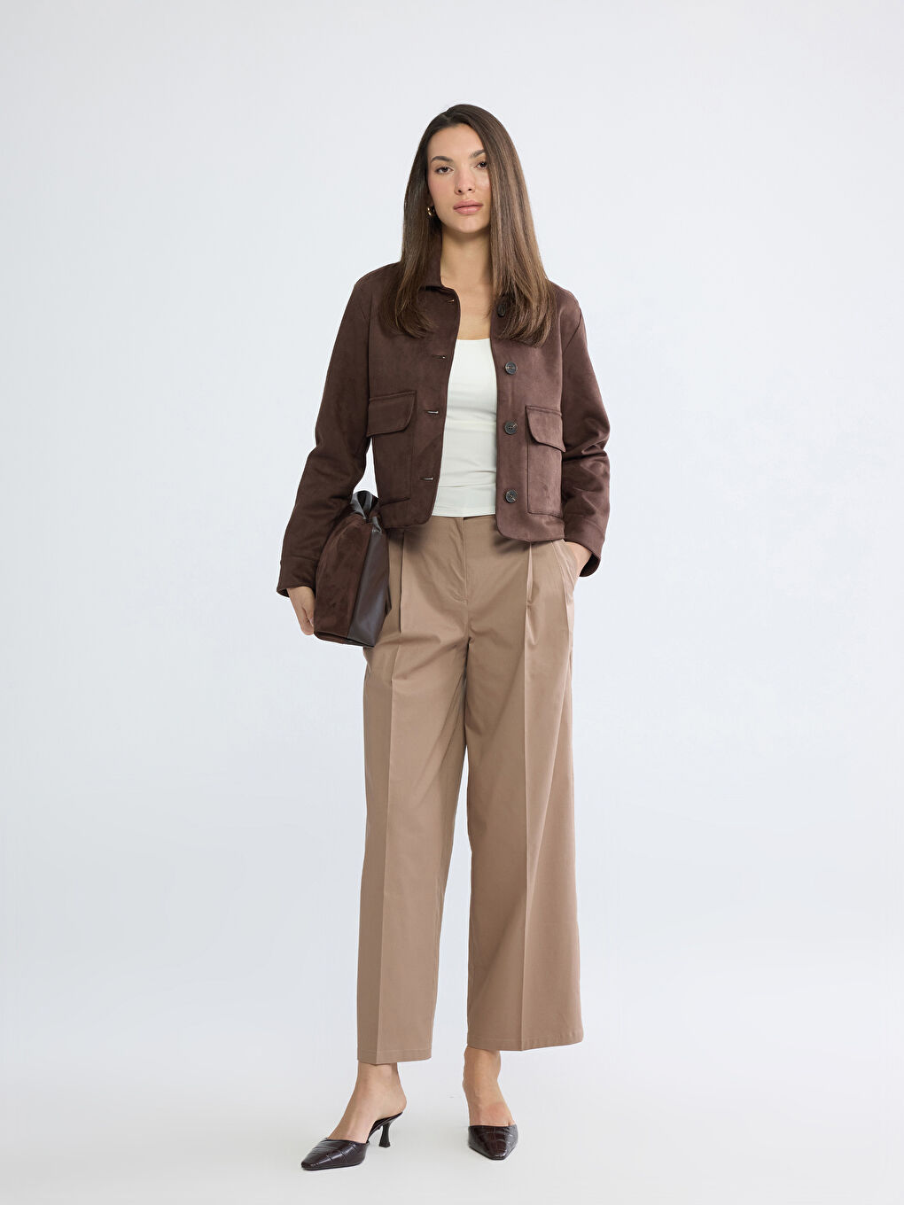 Shirt Collar Women's Suede Look Jacket-1