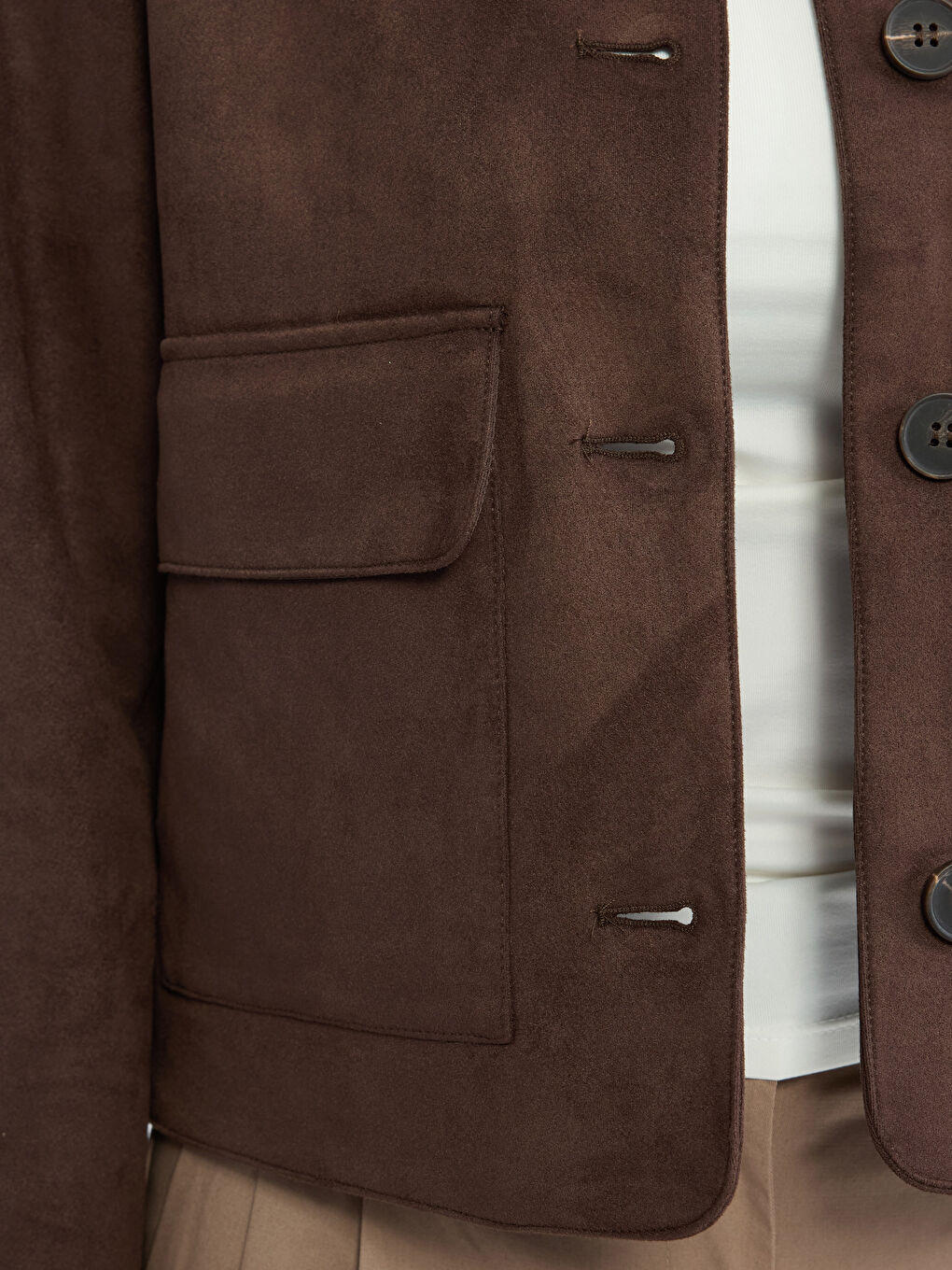 Shirt Collar Women's Suede Look Jacket-3