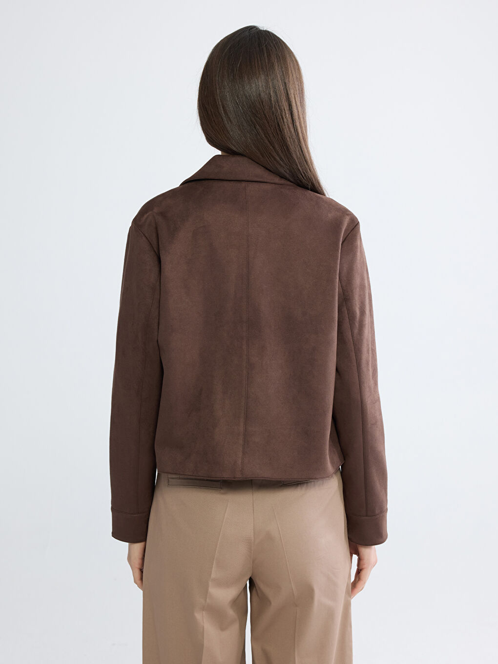 Shirt Collar Women's Suede Look Jacket-4