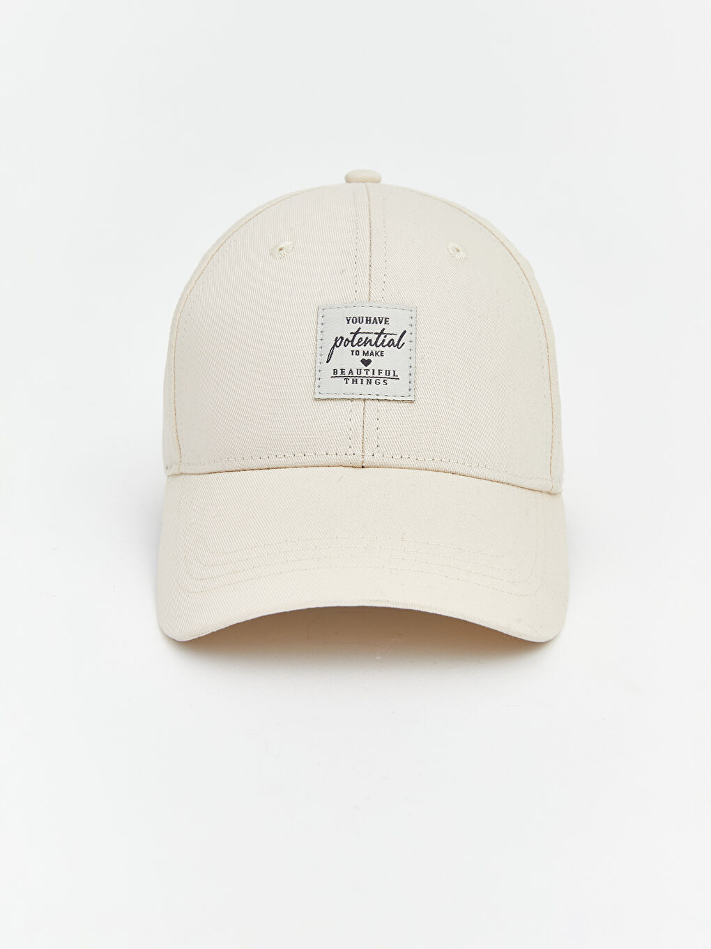 Bej Yazı Nakışlı Kadın Kep Şapka 