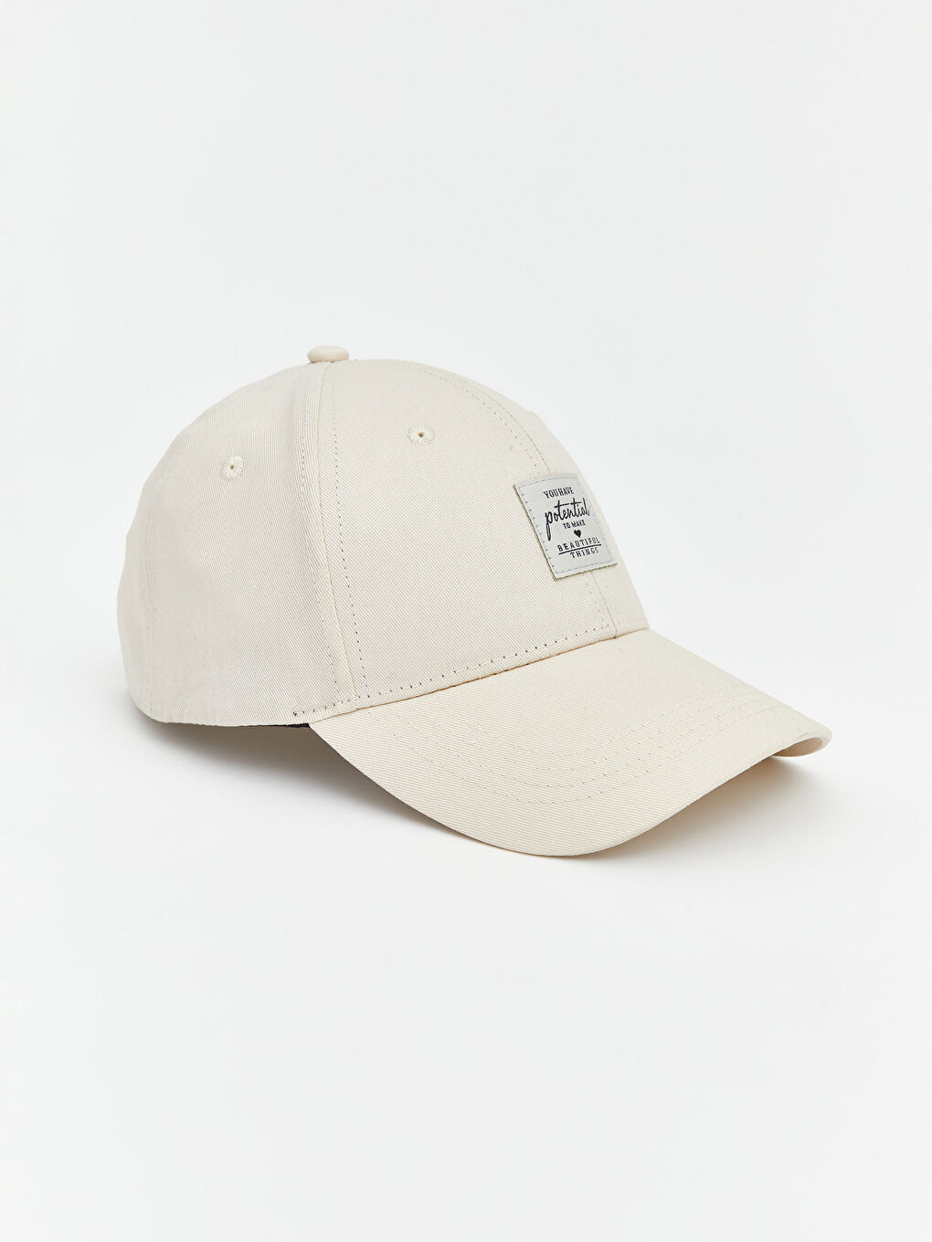 Bej Yazı Nakışlı Kadın Kep Şapka -1