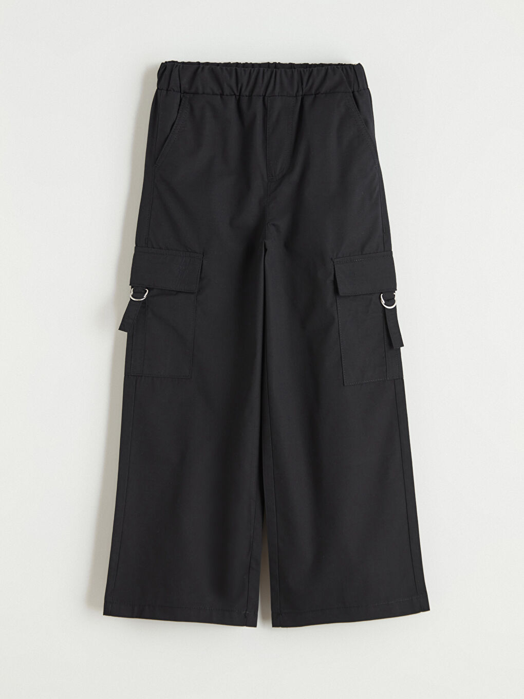 Siyah Beli Lastikli Kız Çocuk Kargo Pantolon