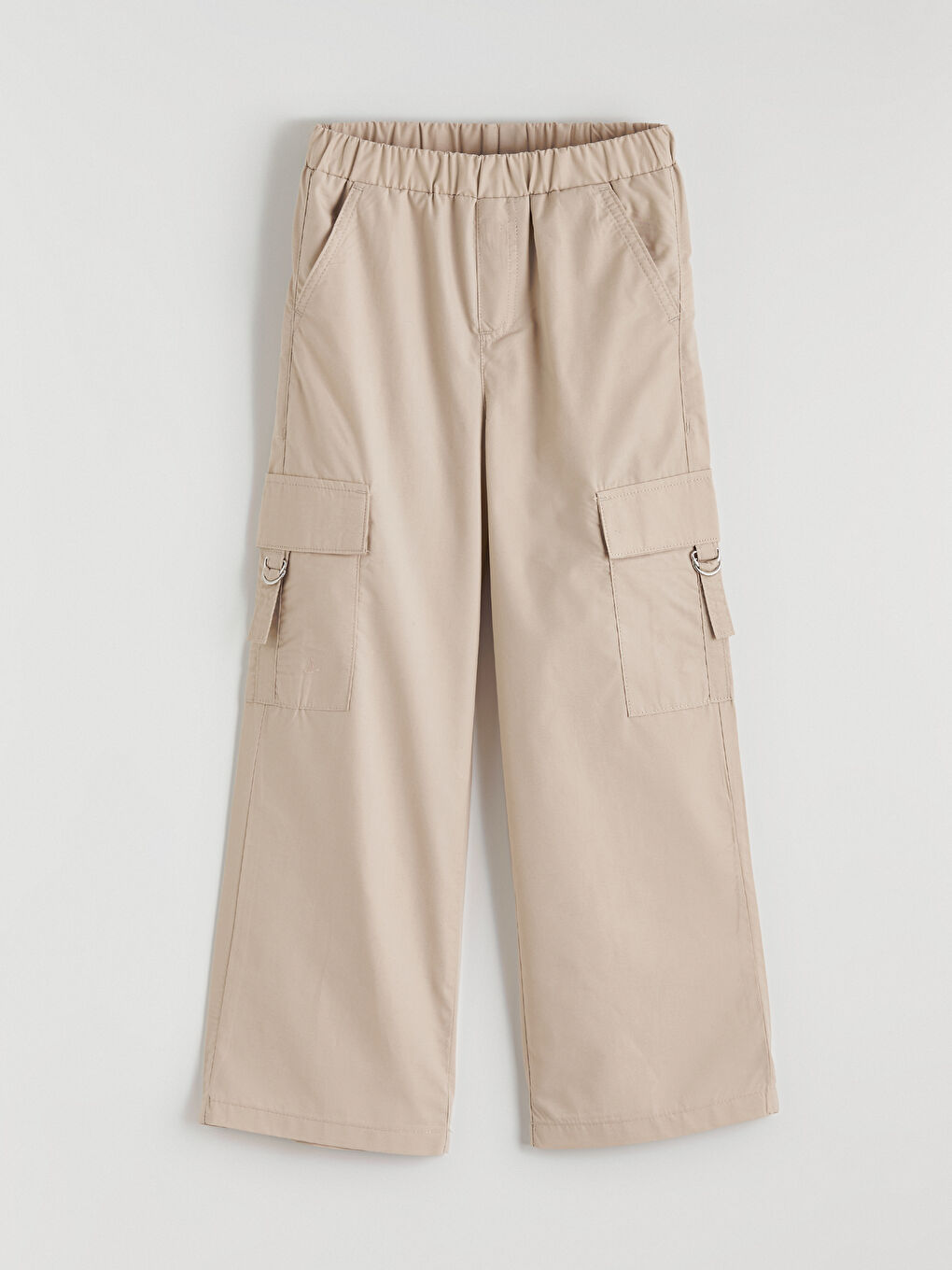 Bej Beli Lastikli Kız Çocuk Kargo Pantolon