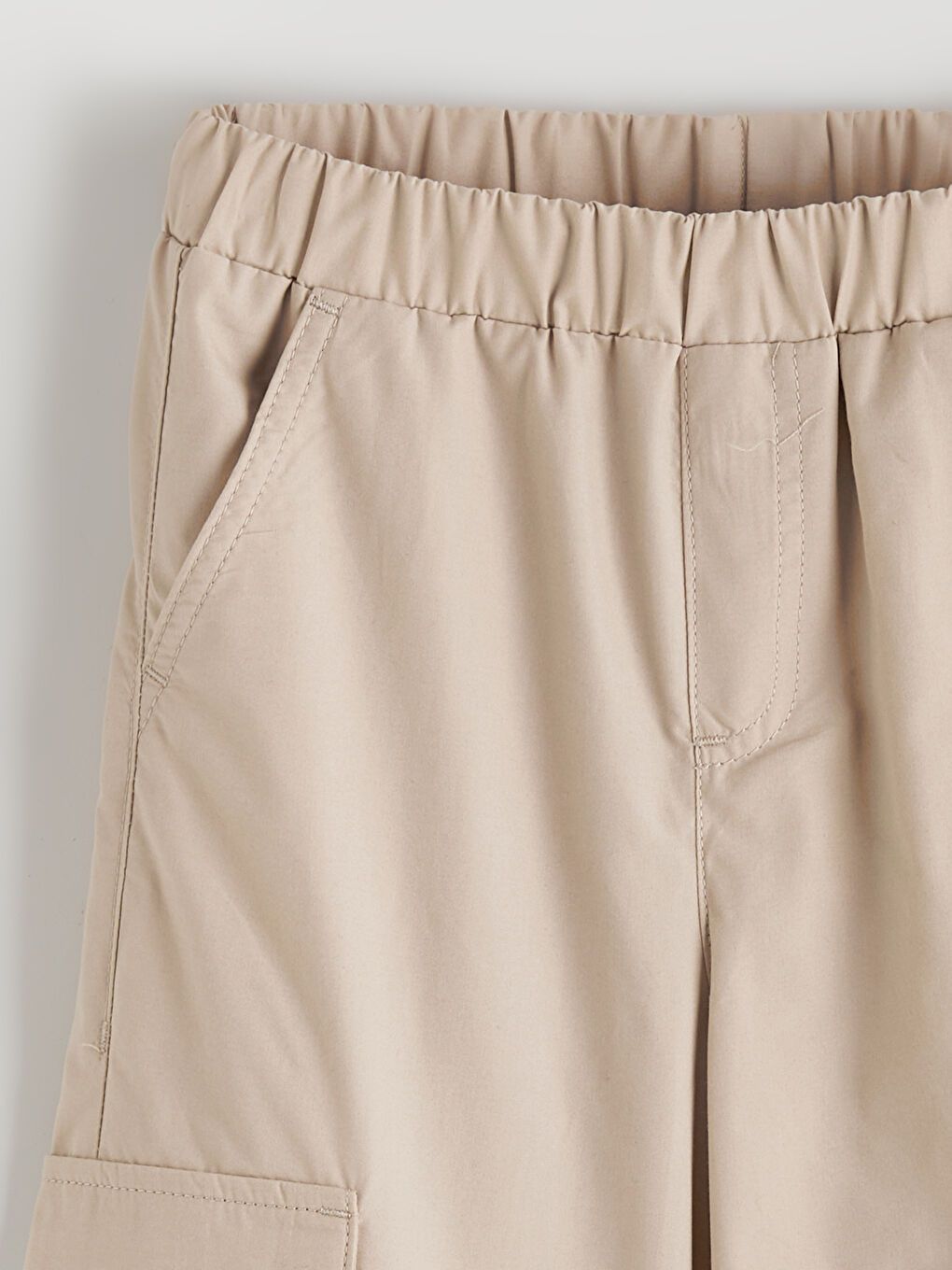 Bej Beli Lastikli Kız Çocuk Kargo Pantolon-1