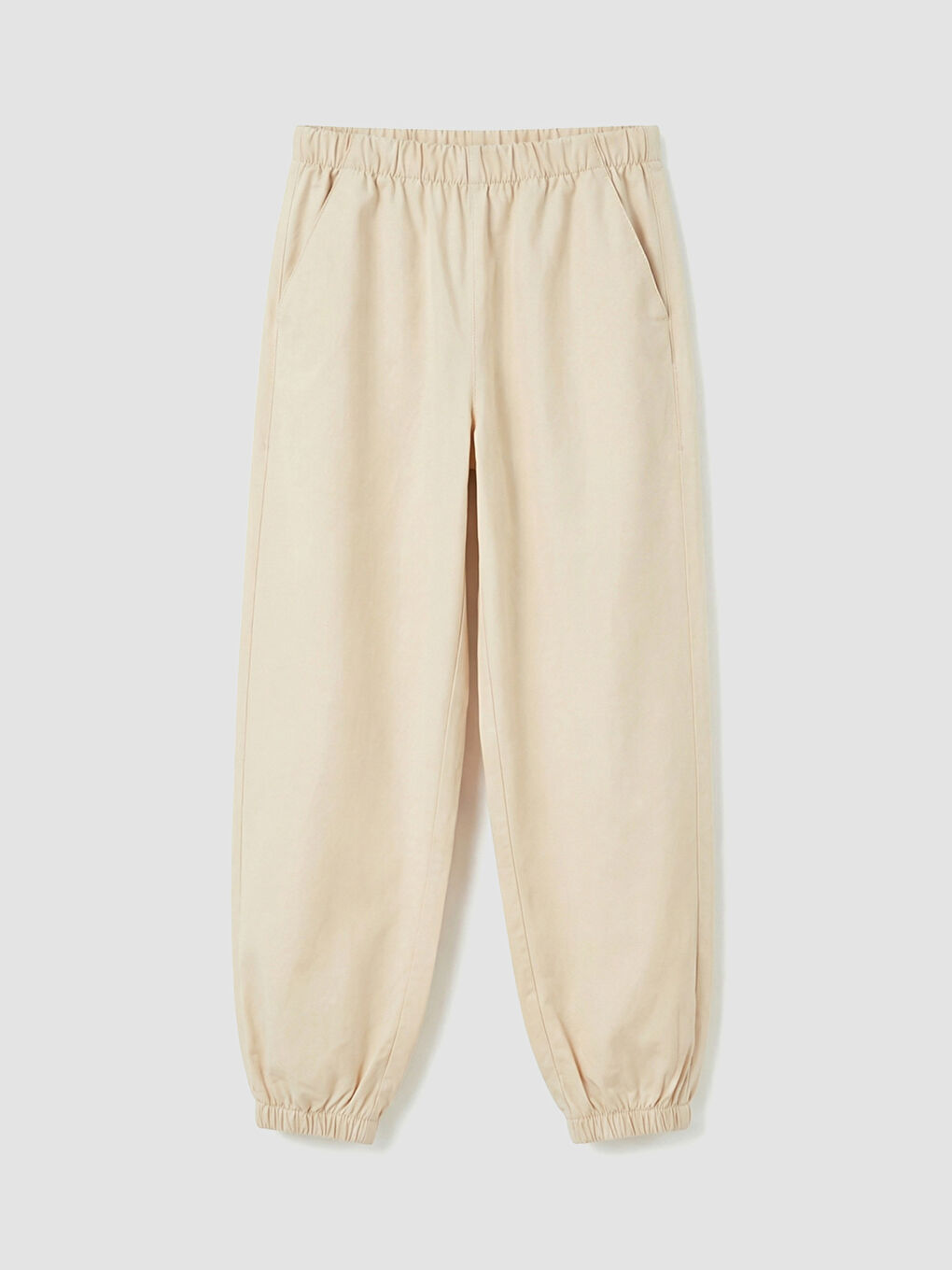 Bej Beli Lastikli Kız Çocuk Jogger Pantolon