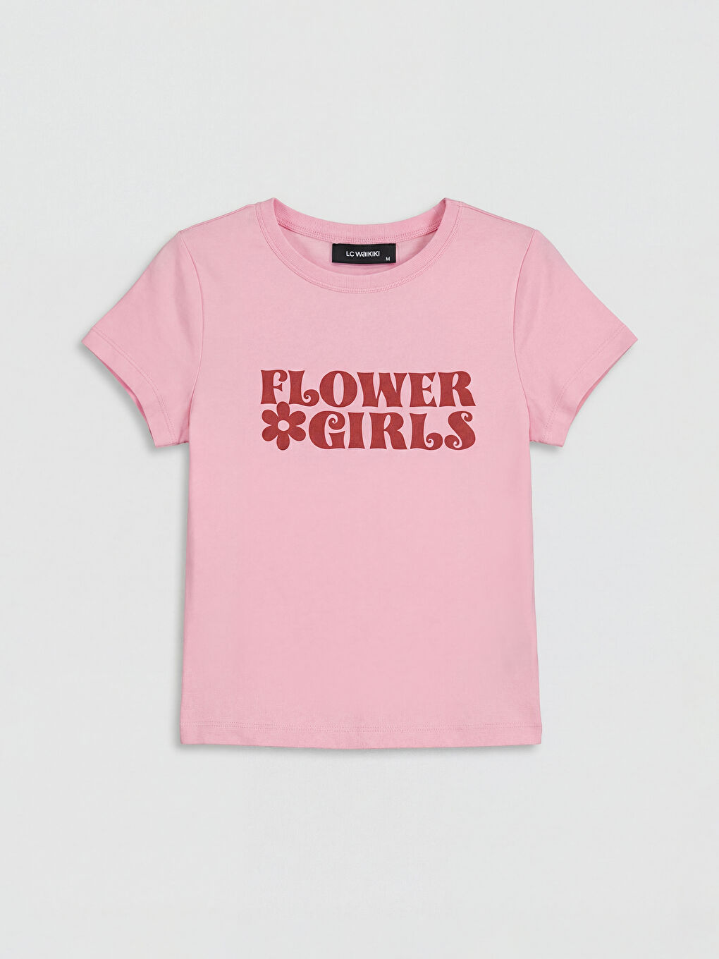 Pembe Bisiklet Yaka Baskılı Kadın Tişört