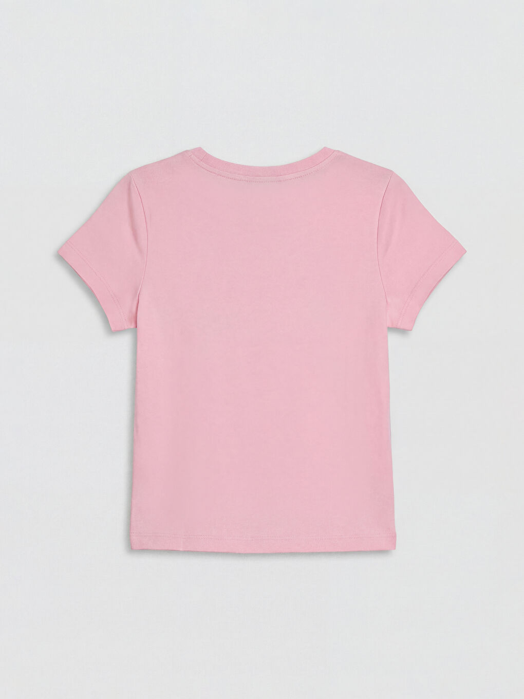 Pembe Bisiklet Yaka Baskılı Kadın Tişört-1