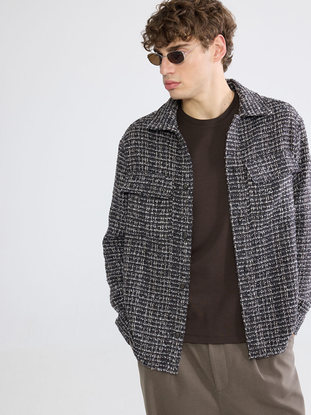 Kahverengi Rahat Kalıp Erkek Gömlek Ceket